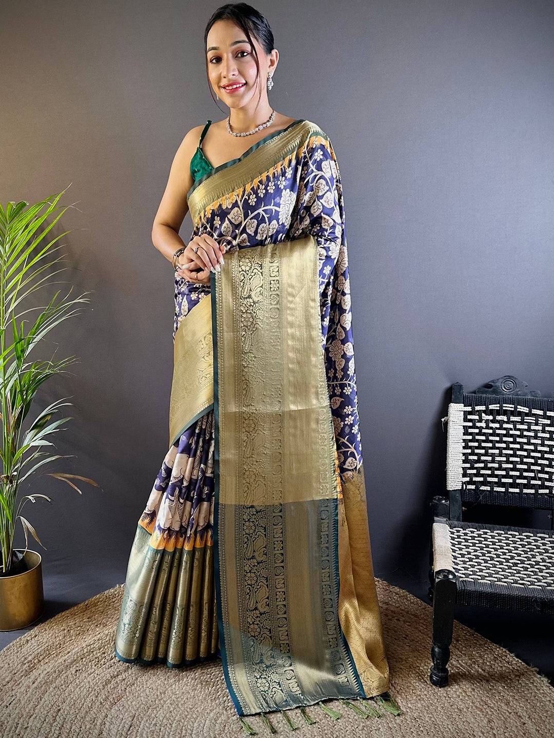 Intricate Ink Blue Banarasi Silk Saree