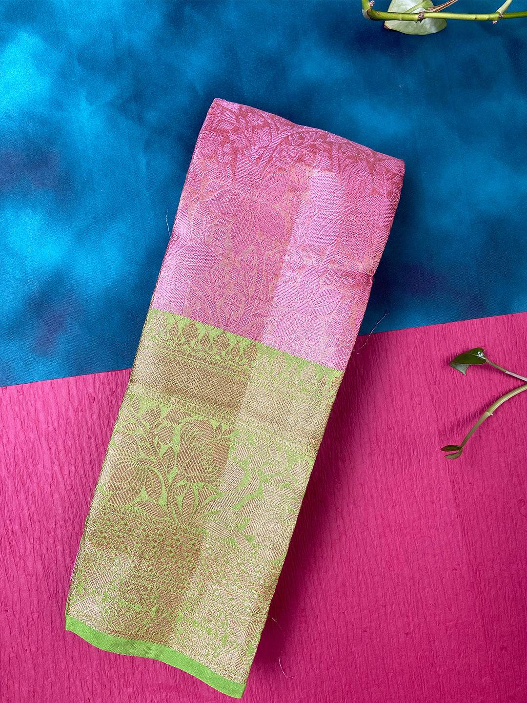 Flamingo Pink Dhupian Silk With Ethnic Motifs Saree