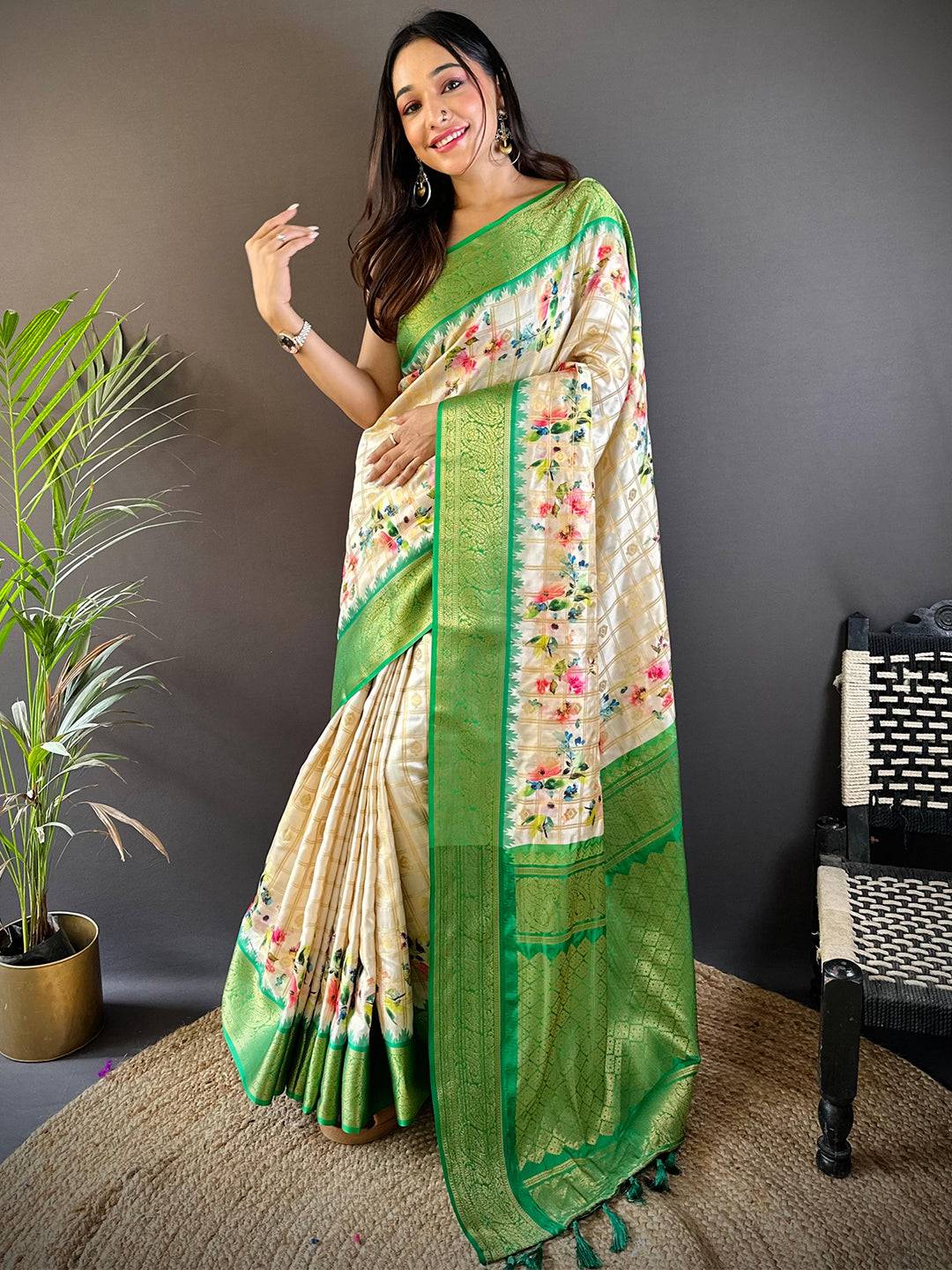 Green Kovai Rettapet Border Digital Print Saree