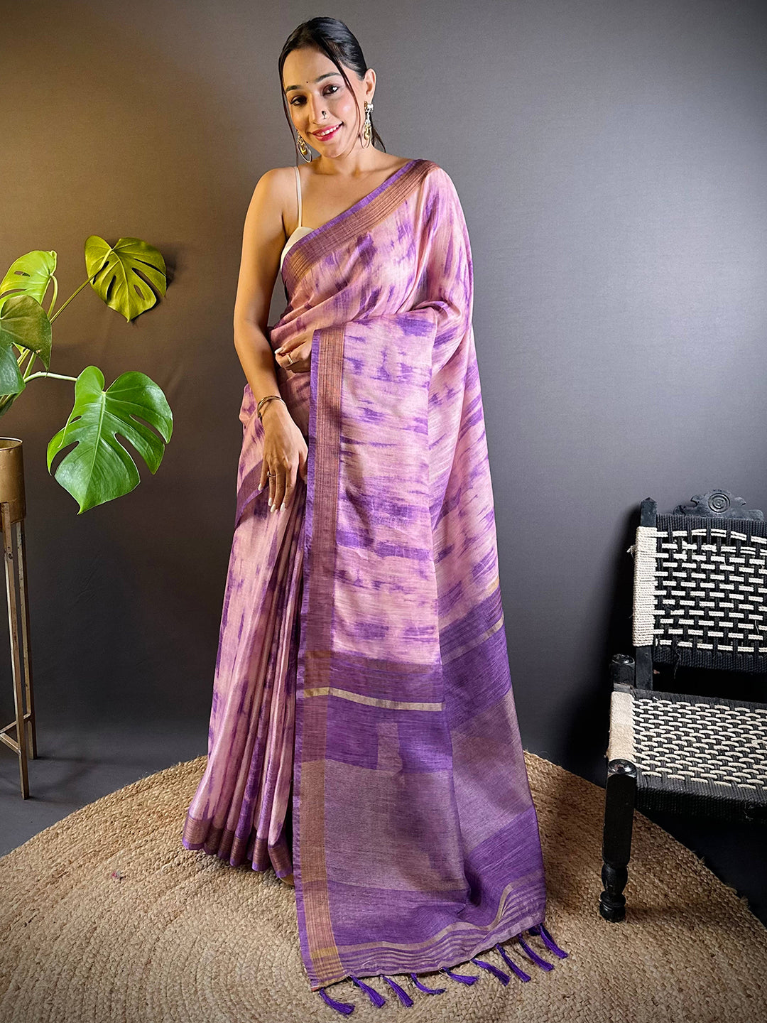 Iris Shibori Print Linen Saree