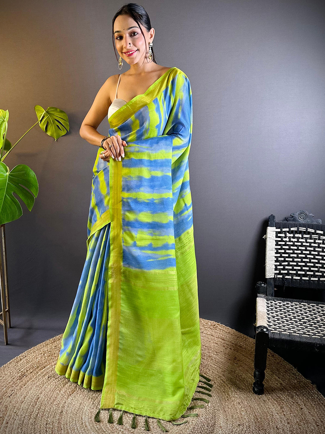 Multi Shibori Print Linen Saree