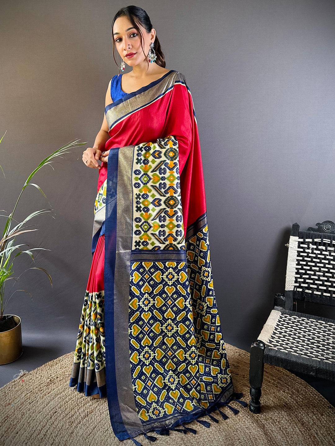 Red Patola Print Chanderi Saree