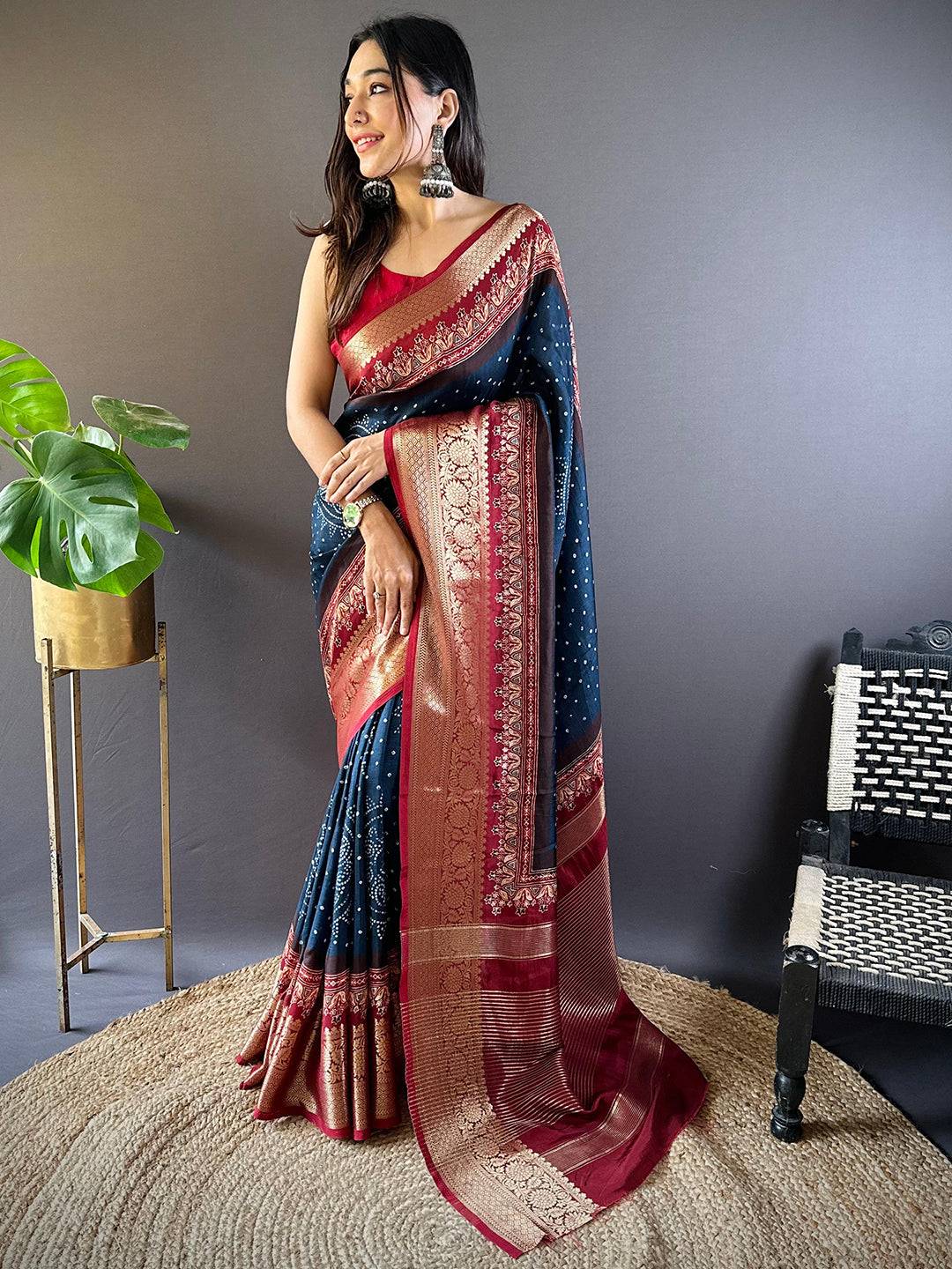 Blue Graceful Bandhej Silk Saree