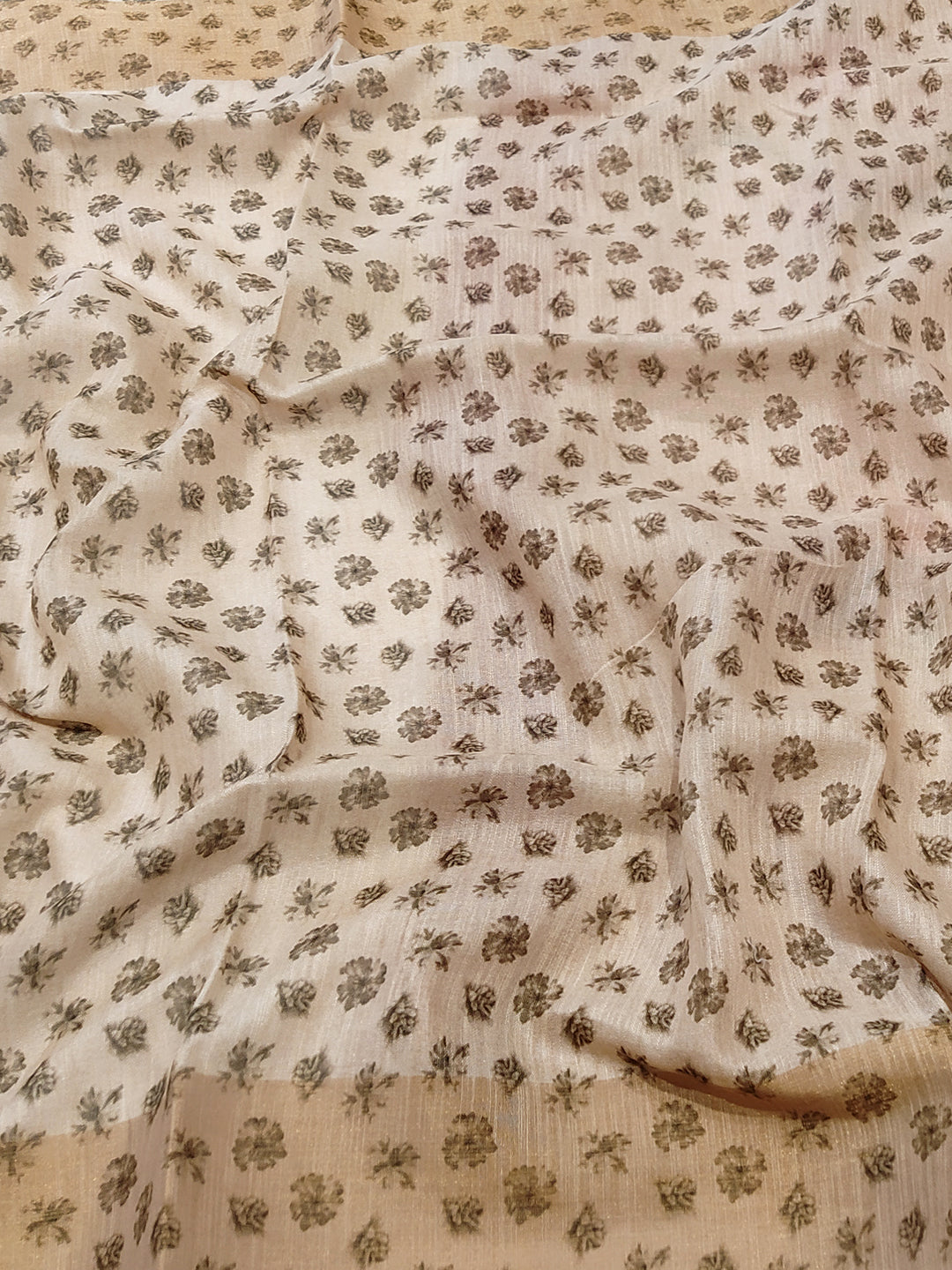 Close-up of floral print on Pure Linen Saree