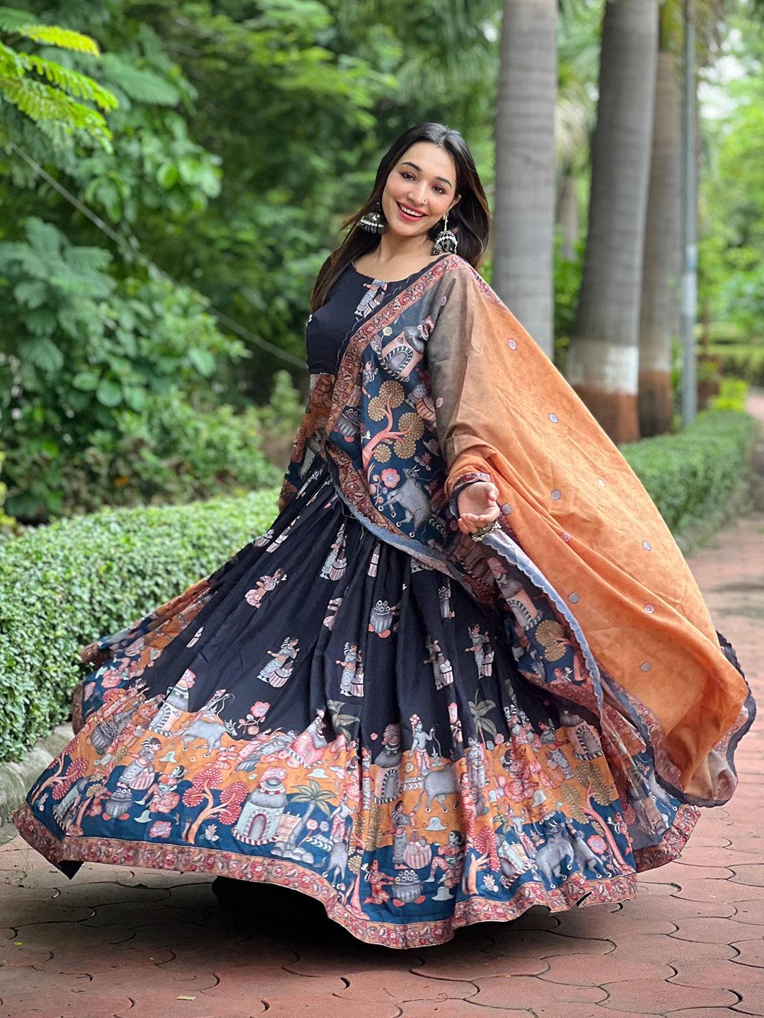 Raven Black Kalamkari Lehenga Set