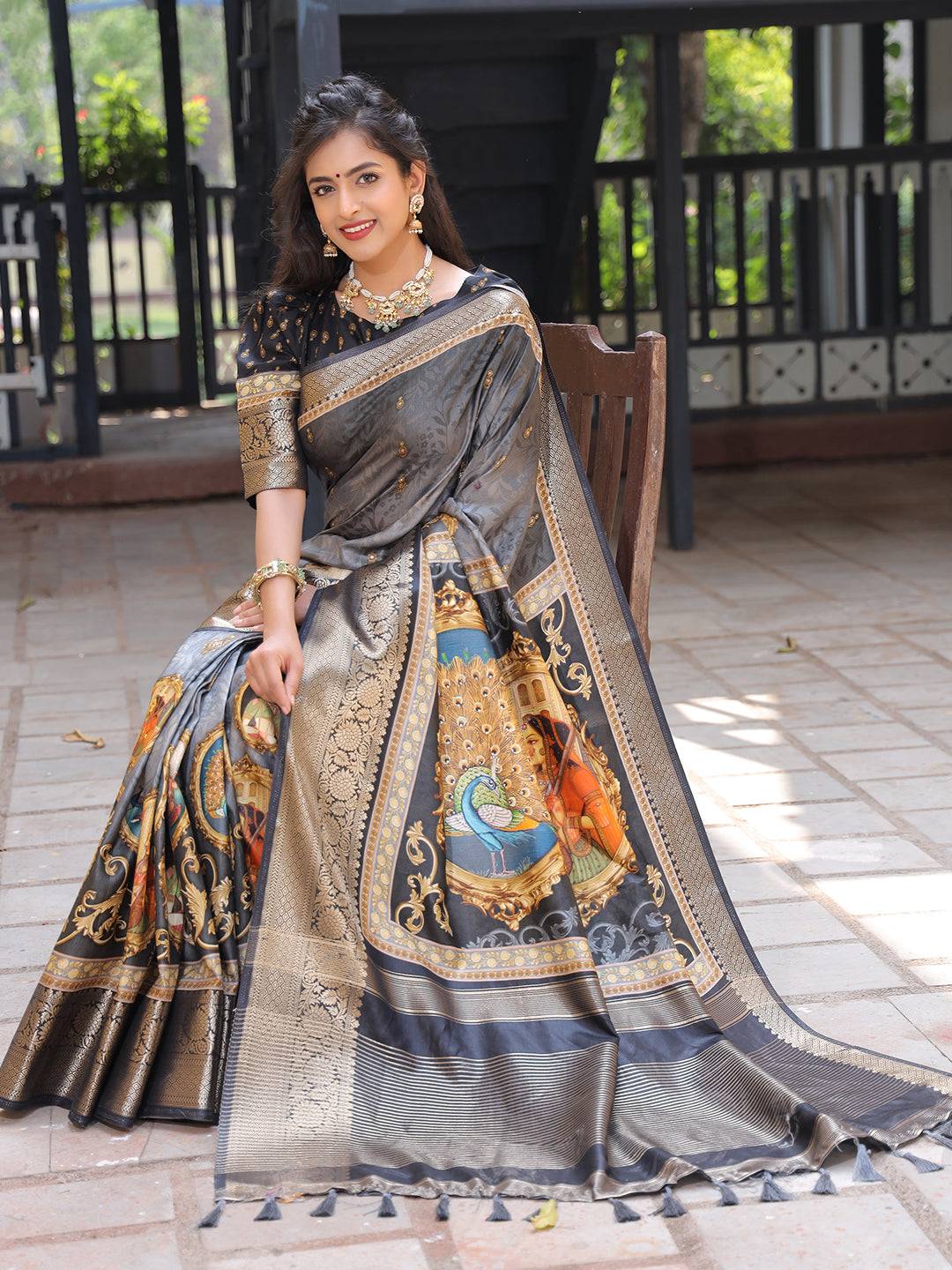 Grey Colour Viscose Dola Silk Saree With Zari Weaving Pallu