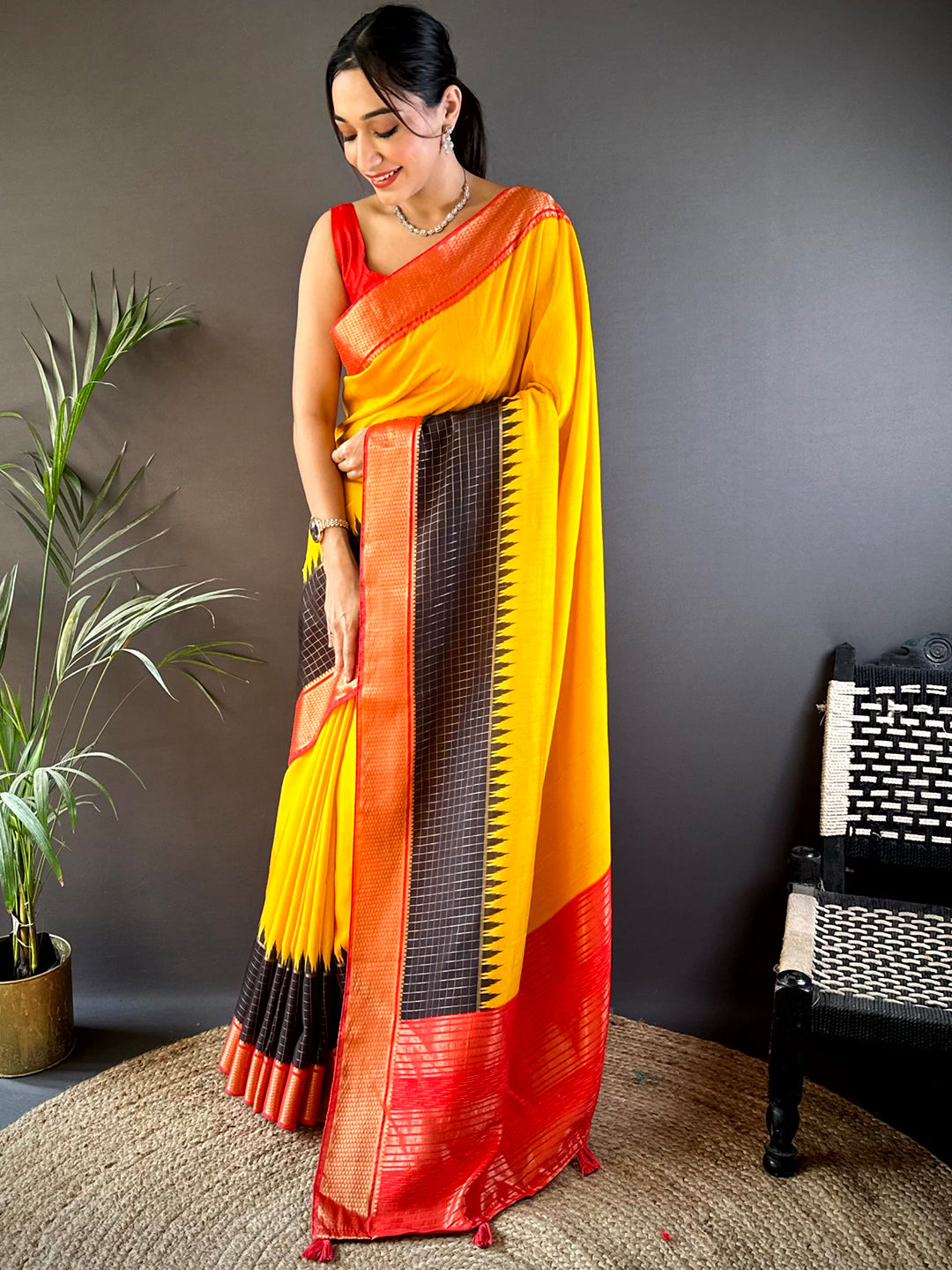 Yellow Zari Pallu Cotton Viscose Saree