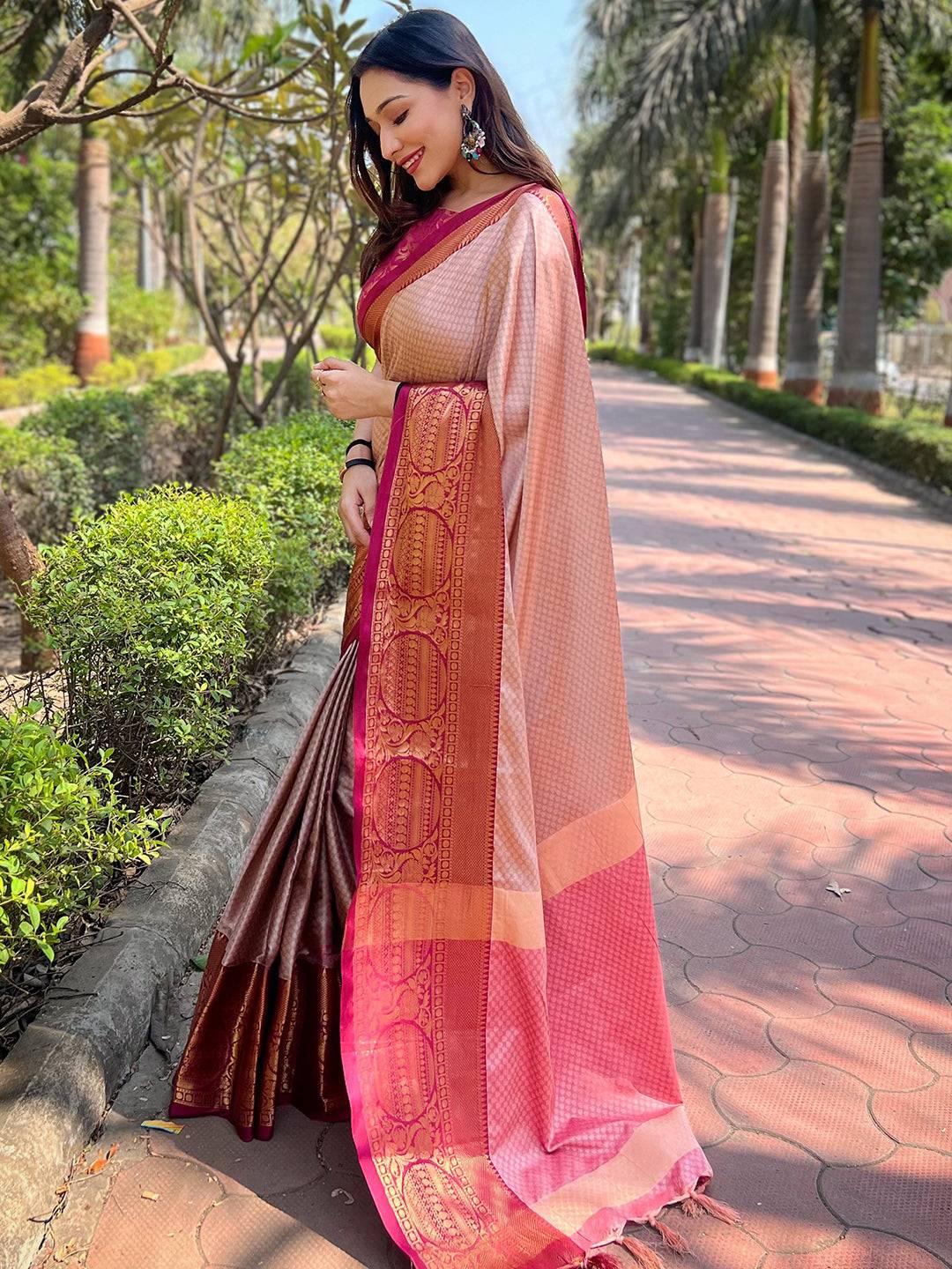 Traditional Kanjivaram Silk Saree in Brown Aura