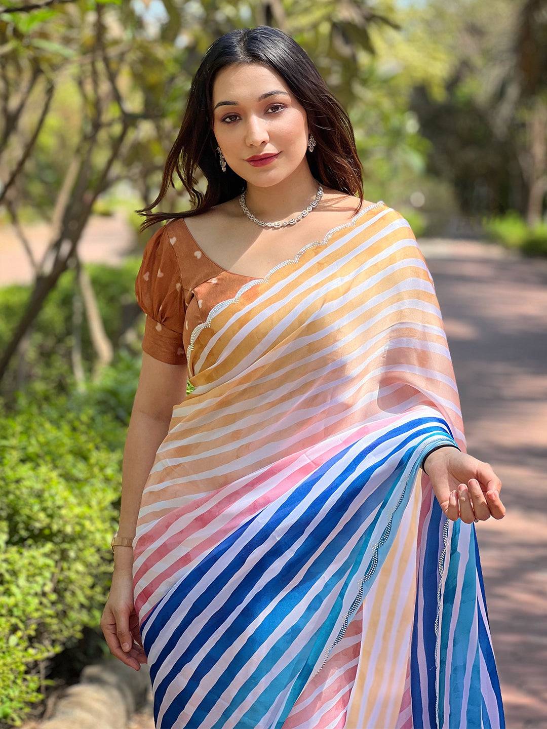 Trendy Stripted Leheriya Saree