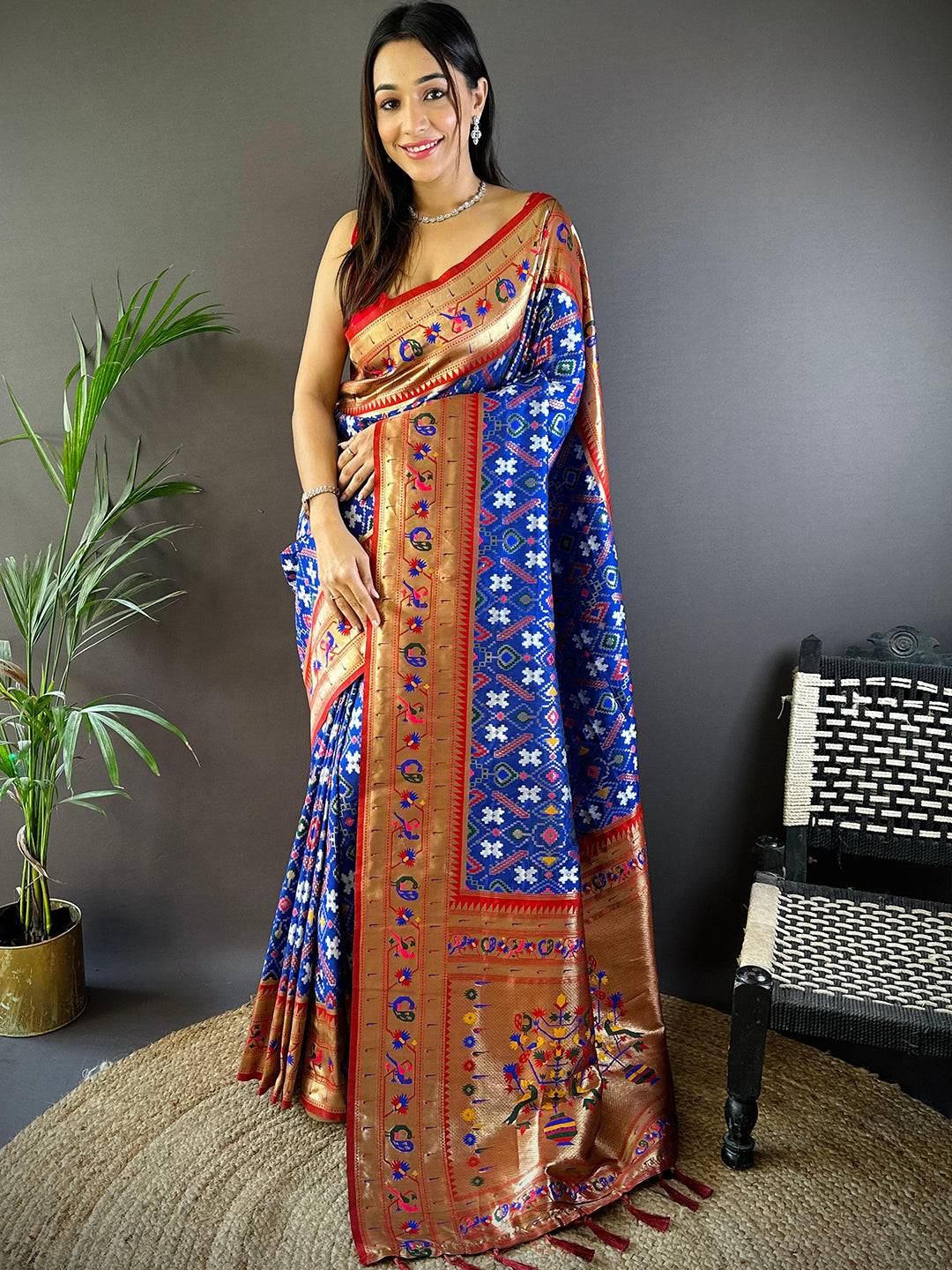 Blue Patola Silk Zari Weaving Saree