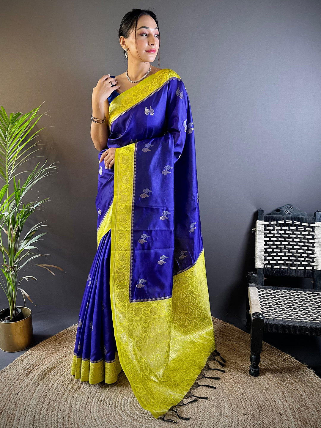 Elegant Purple Silk Saree with Gold Zari Accents