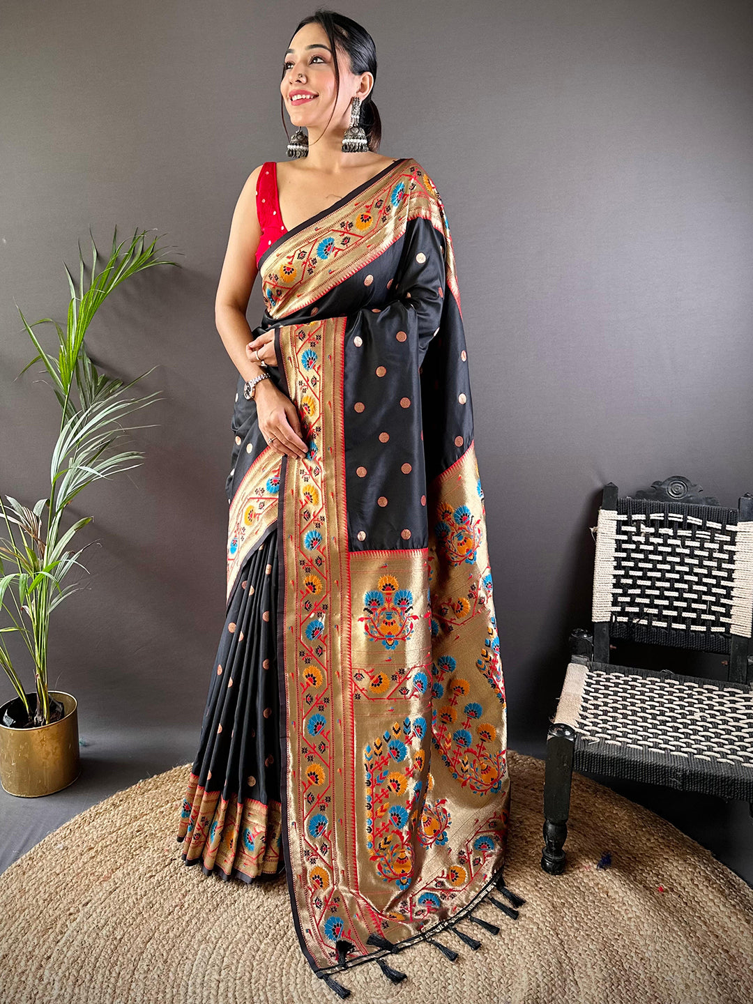 Black Colour Yevla Paithani Soft Silk Saree