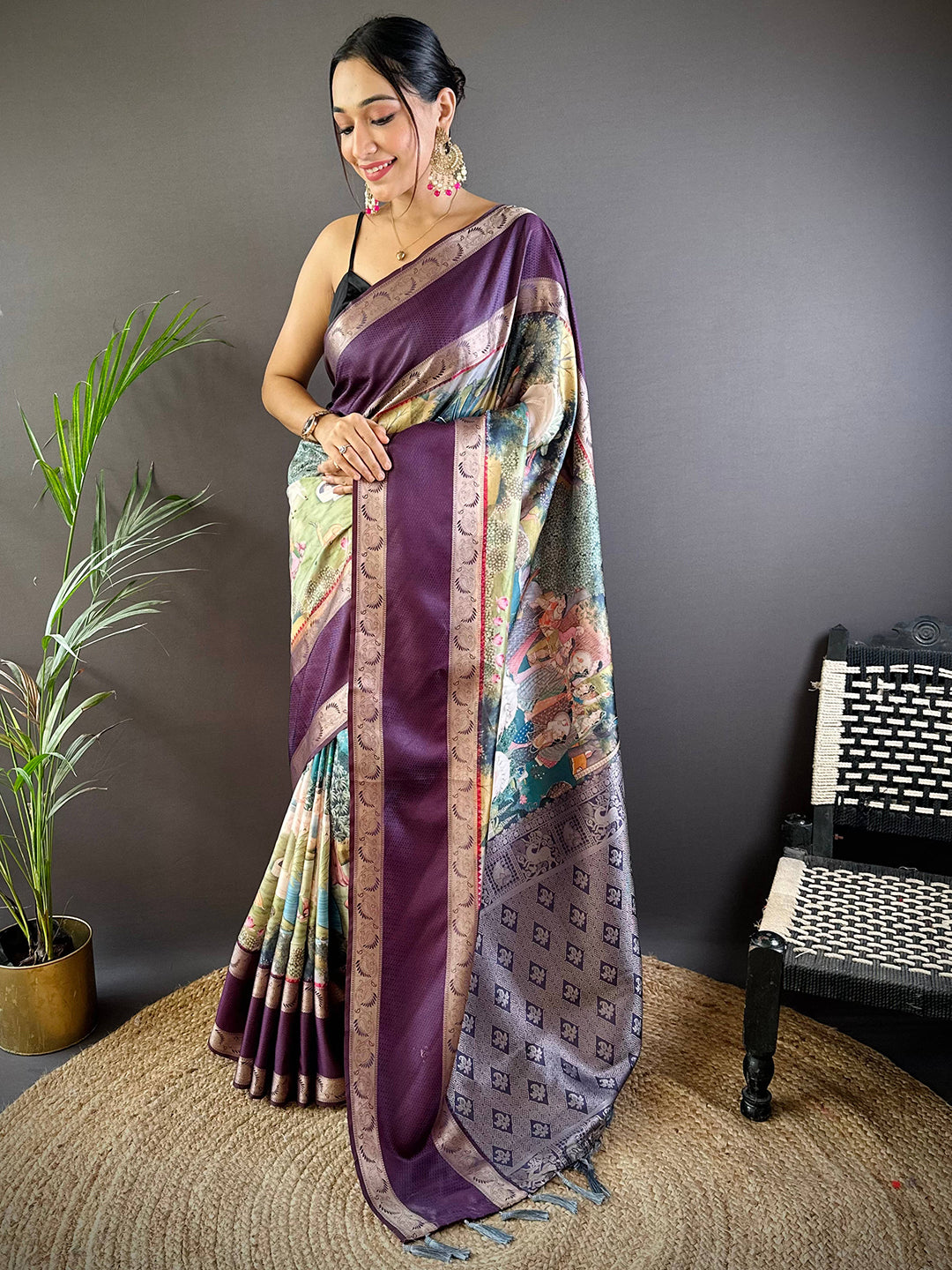 Vibrant Soft Silk Mughal Print Sarees