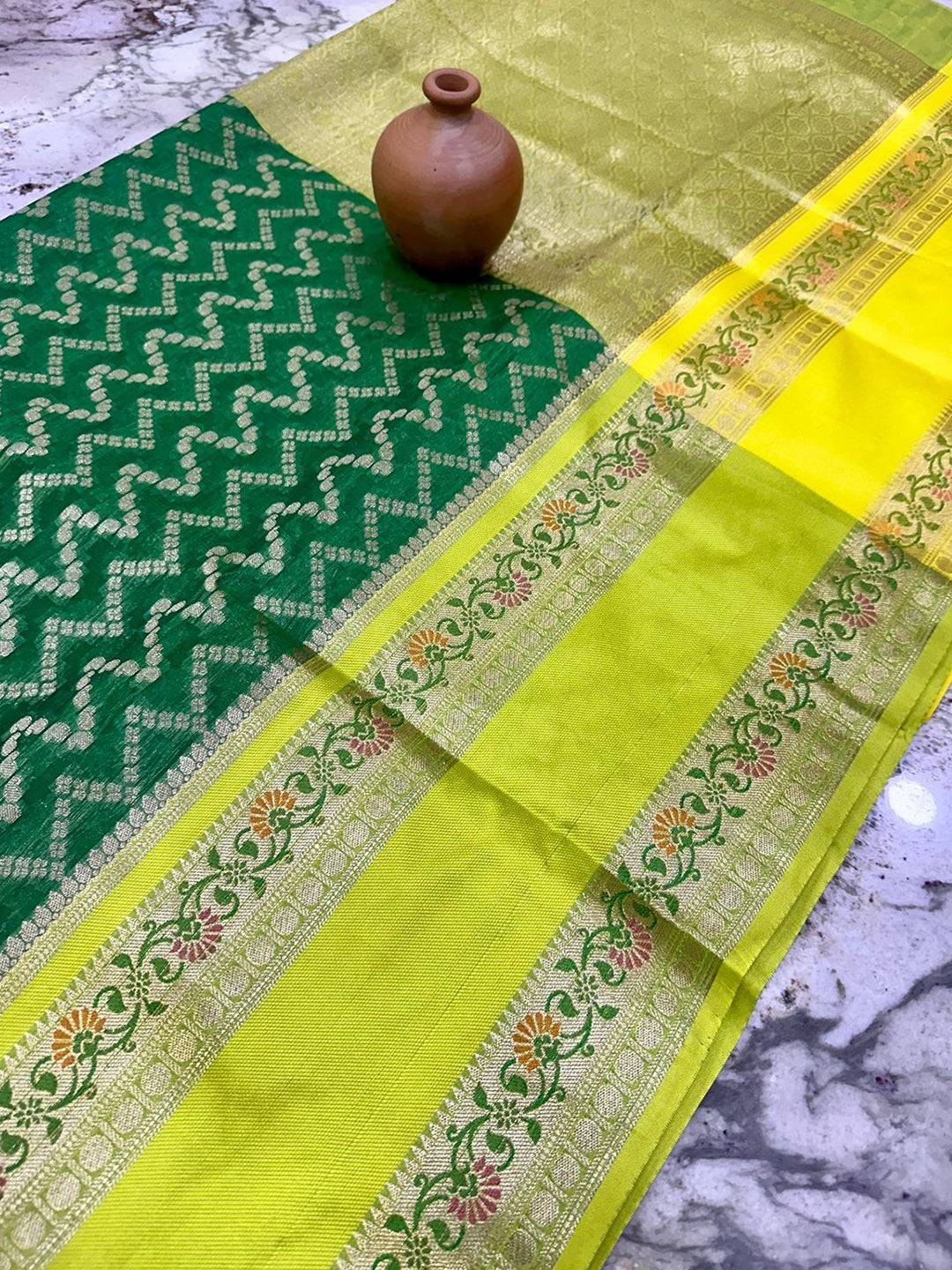 Regal Green And Lime Zari Saree