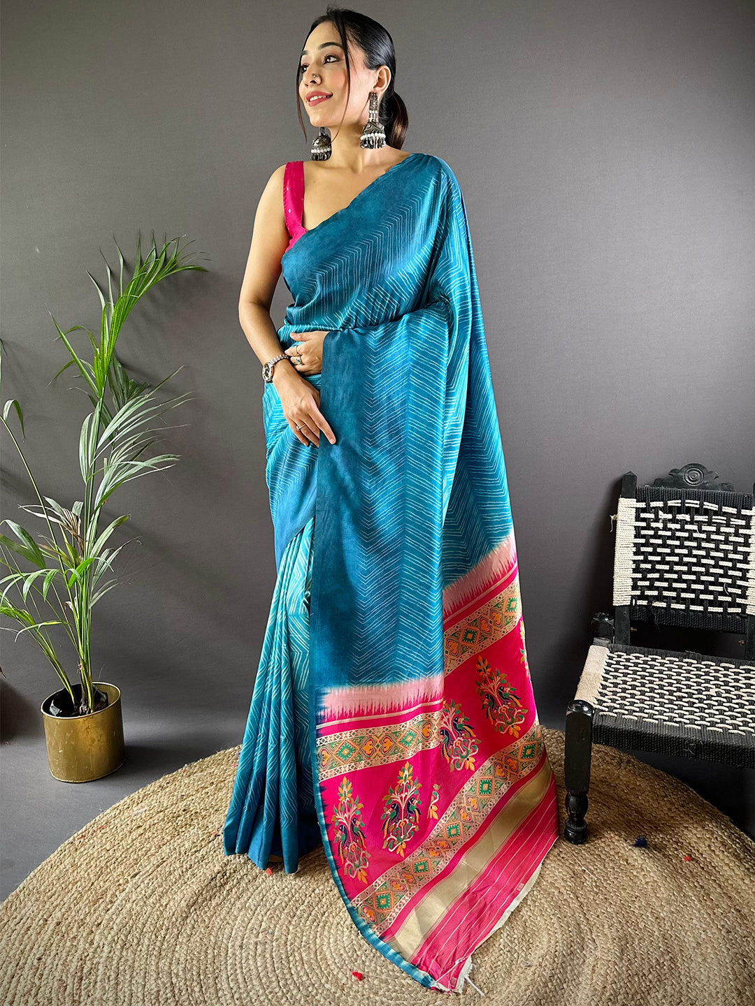 Blue Leheriya Gamthi Silk Sarees