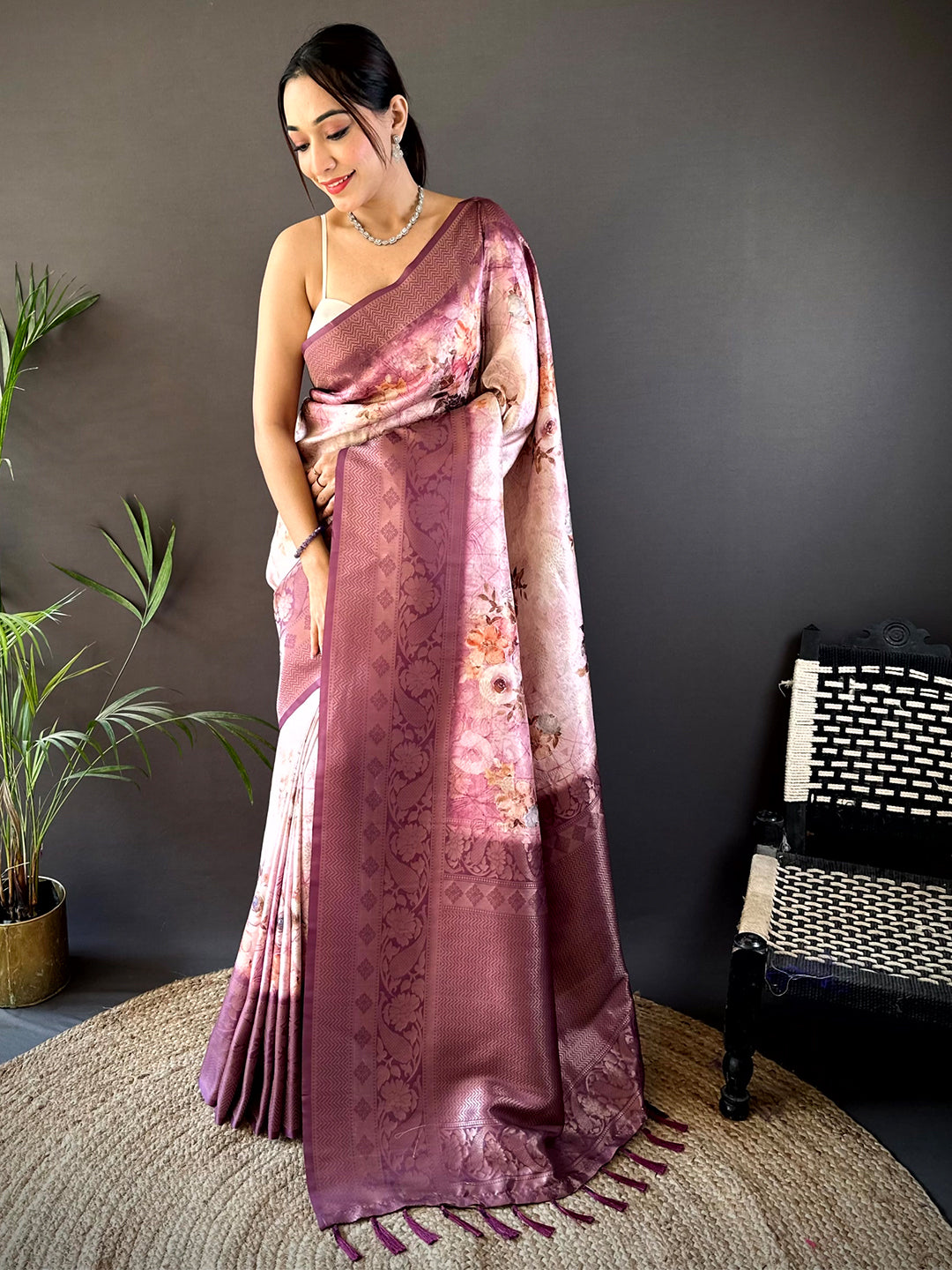 Mauve Kanjivaram Digital Silk Saree