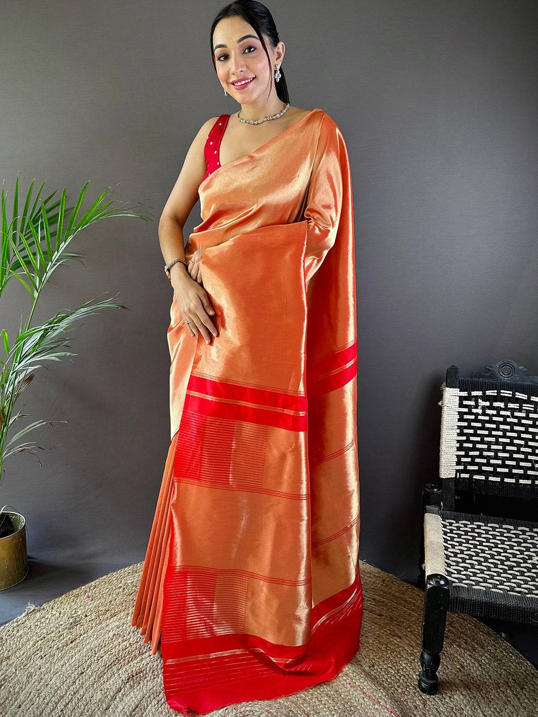 Coral Elegance Kanjivaram Saree