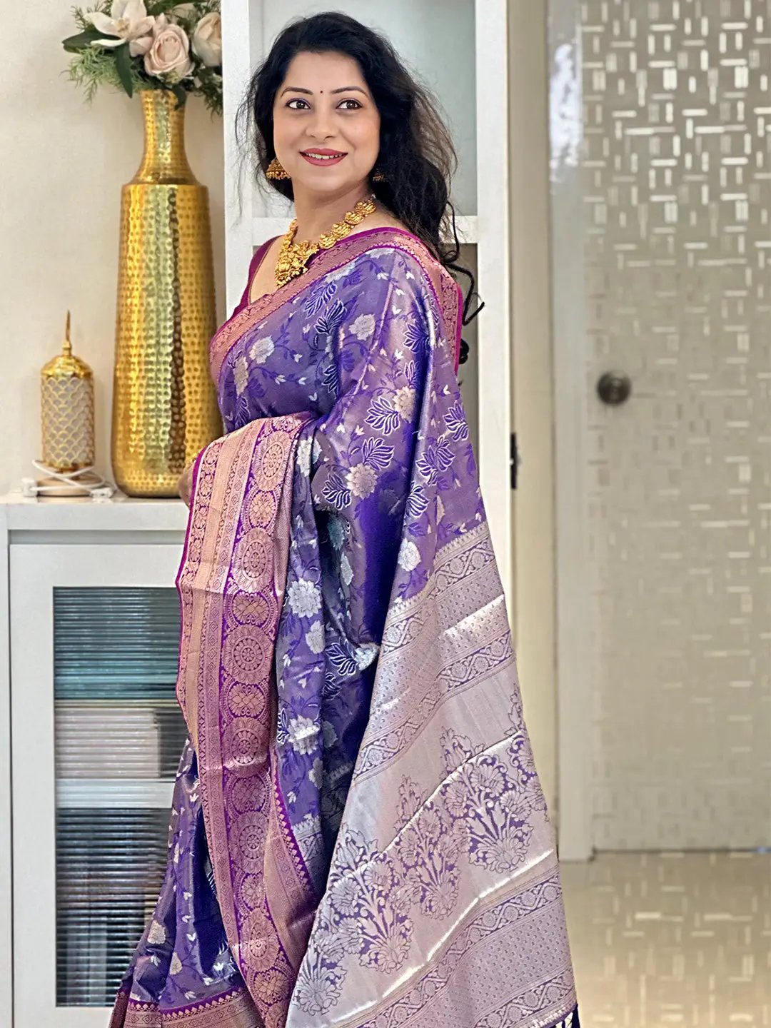  Stylish Purple Colour Tissue Silk Saree 