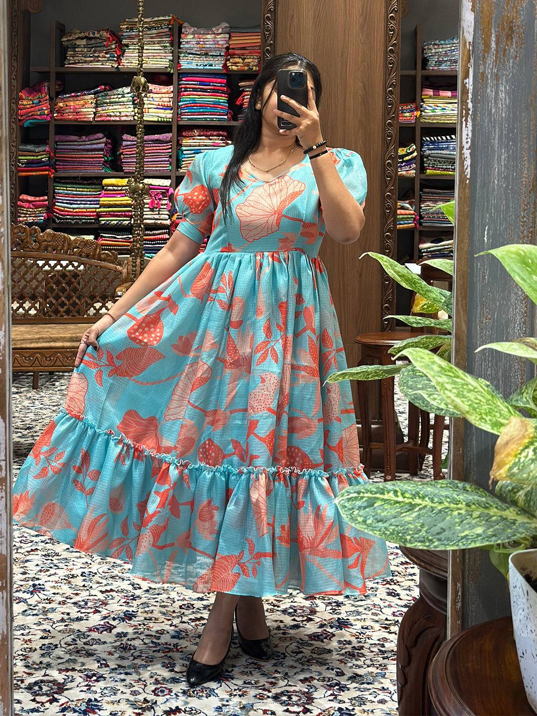 Sea Blue Floral Print Dress