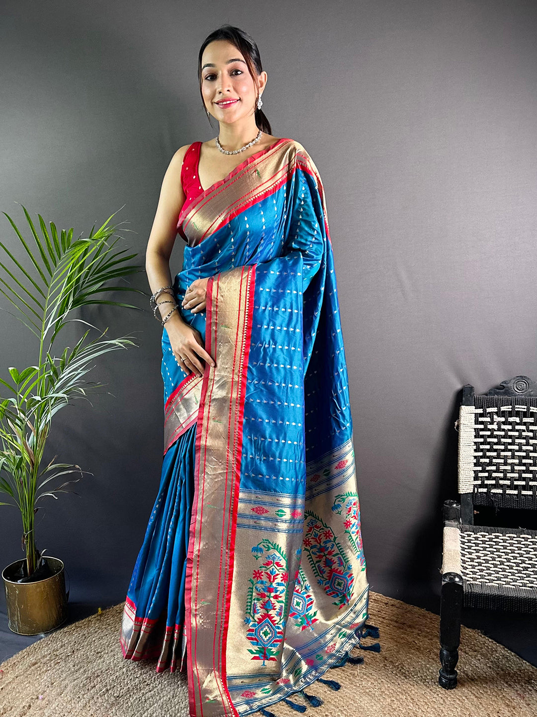 Royal Blue Yeola Paithani Saree With Zari Weaving - Luxe