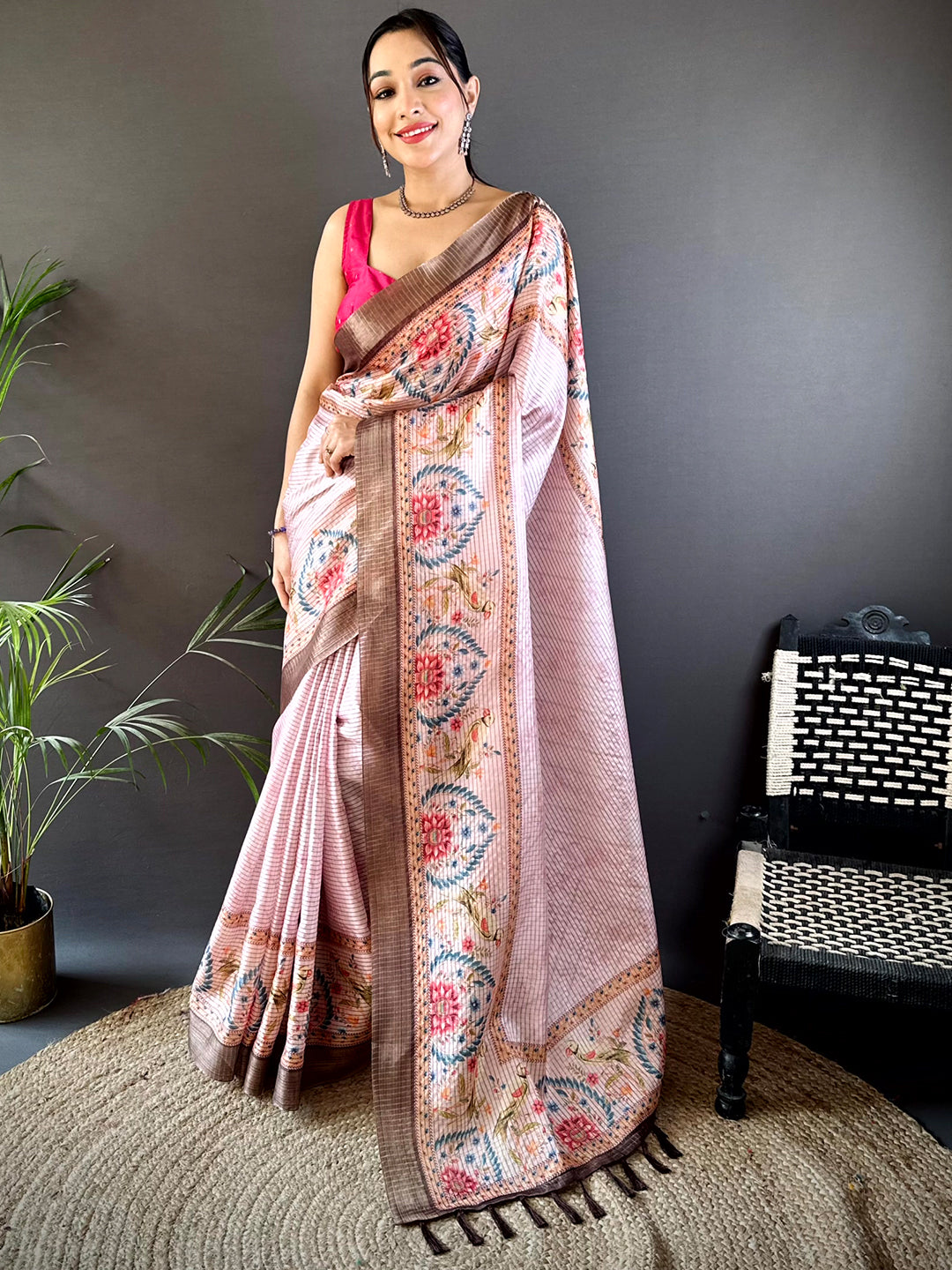 Graceful Pastel Pink Soft Silk Chex Saree