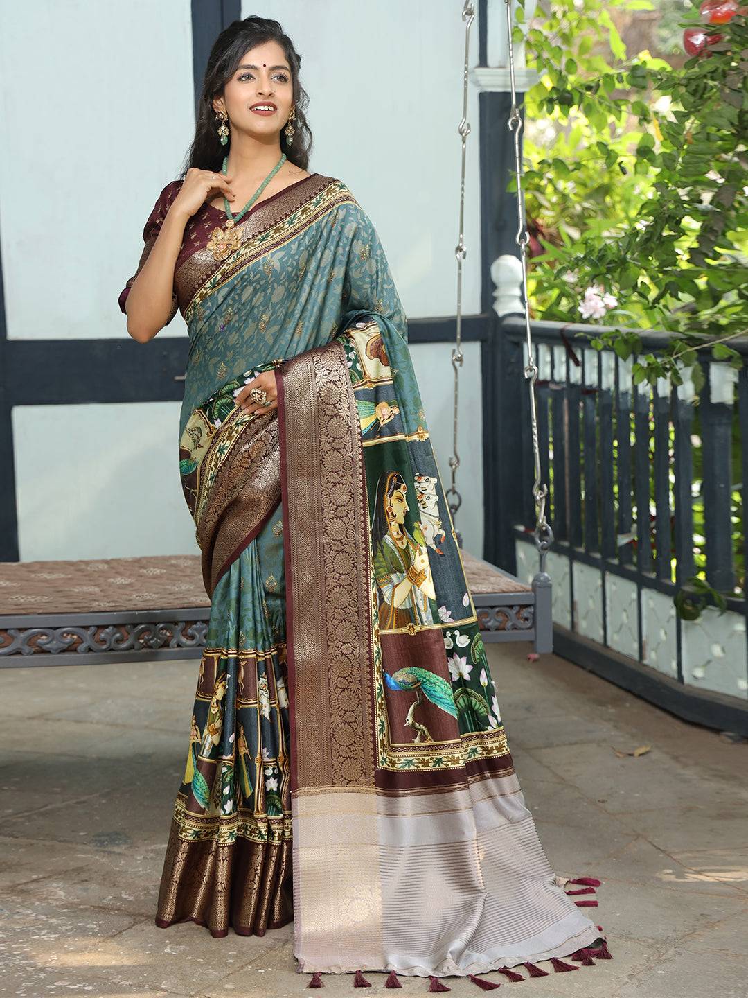 Teal Colour Viscose Dola Silk Saree With Zari Weaving Pallu