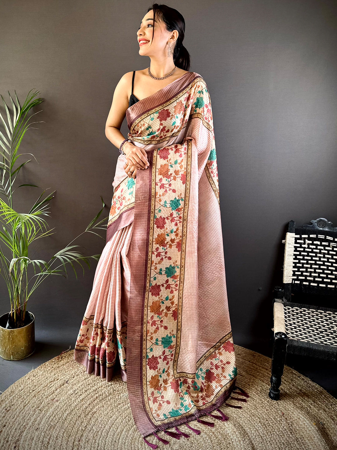 Baby Pink Soft Silk Floral Digital Saree