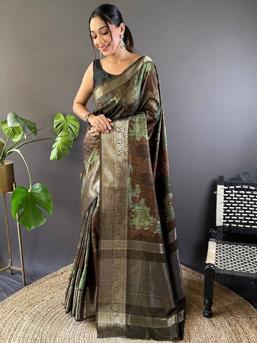 Multi Zari Woven Floral Dola Silk Saree