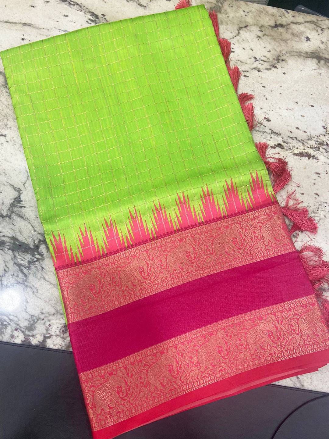 Parrot Green Soft Silk Gadwal Weaving Saree