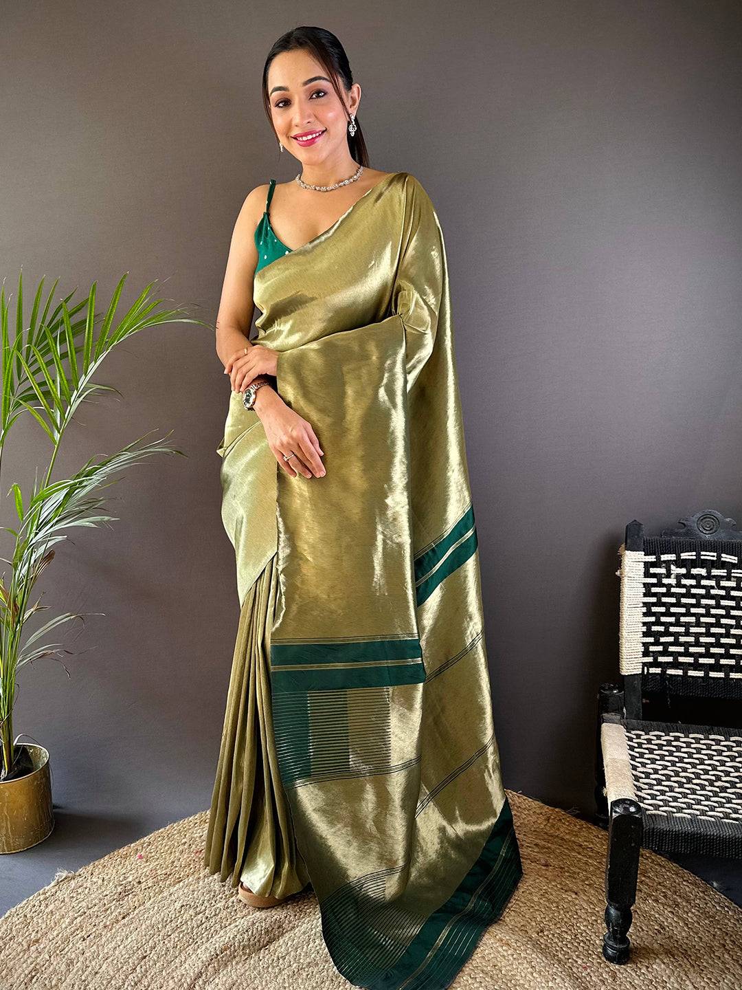 Olive Elegance Kanjivaram Saree