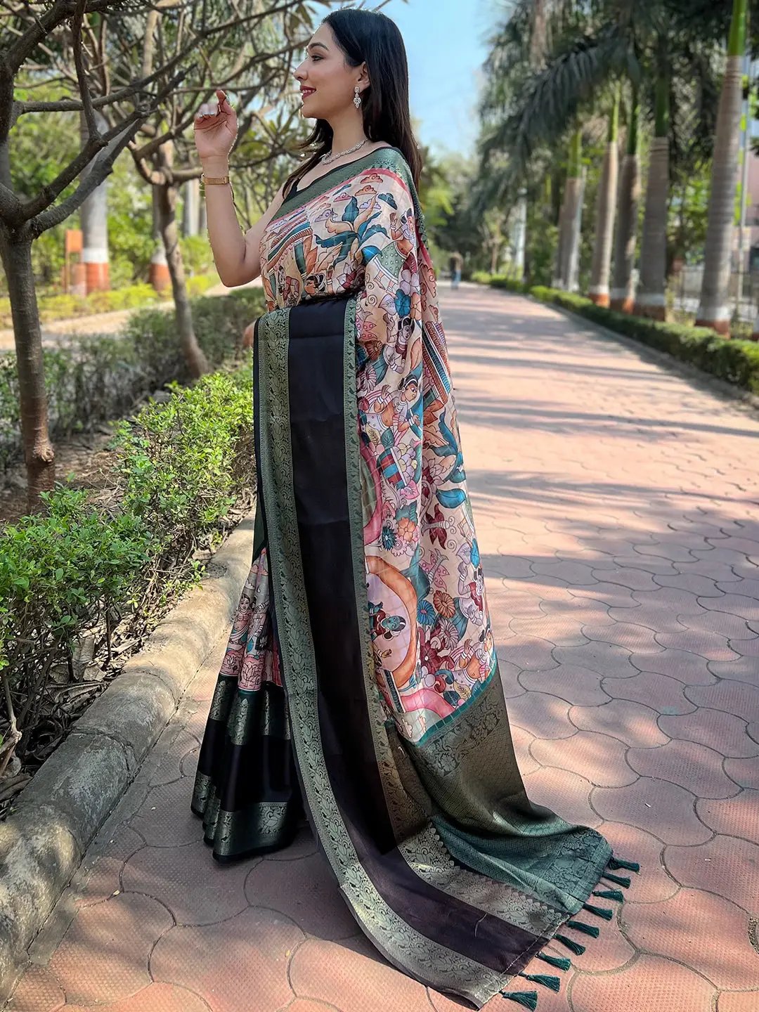 Green Colour Banarasi Silk Saree with Double Border