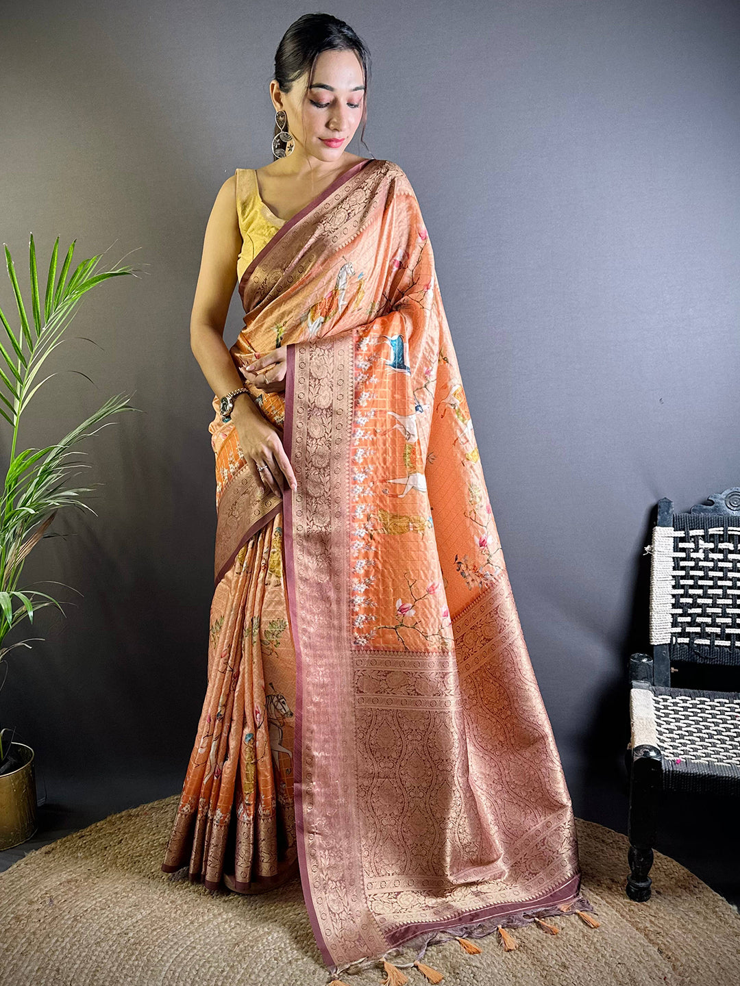 Pink Chex Radiance Banarasi Silk Saree