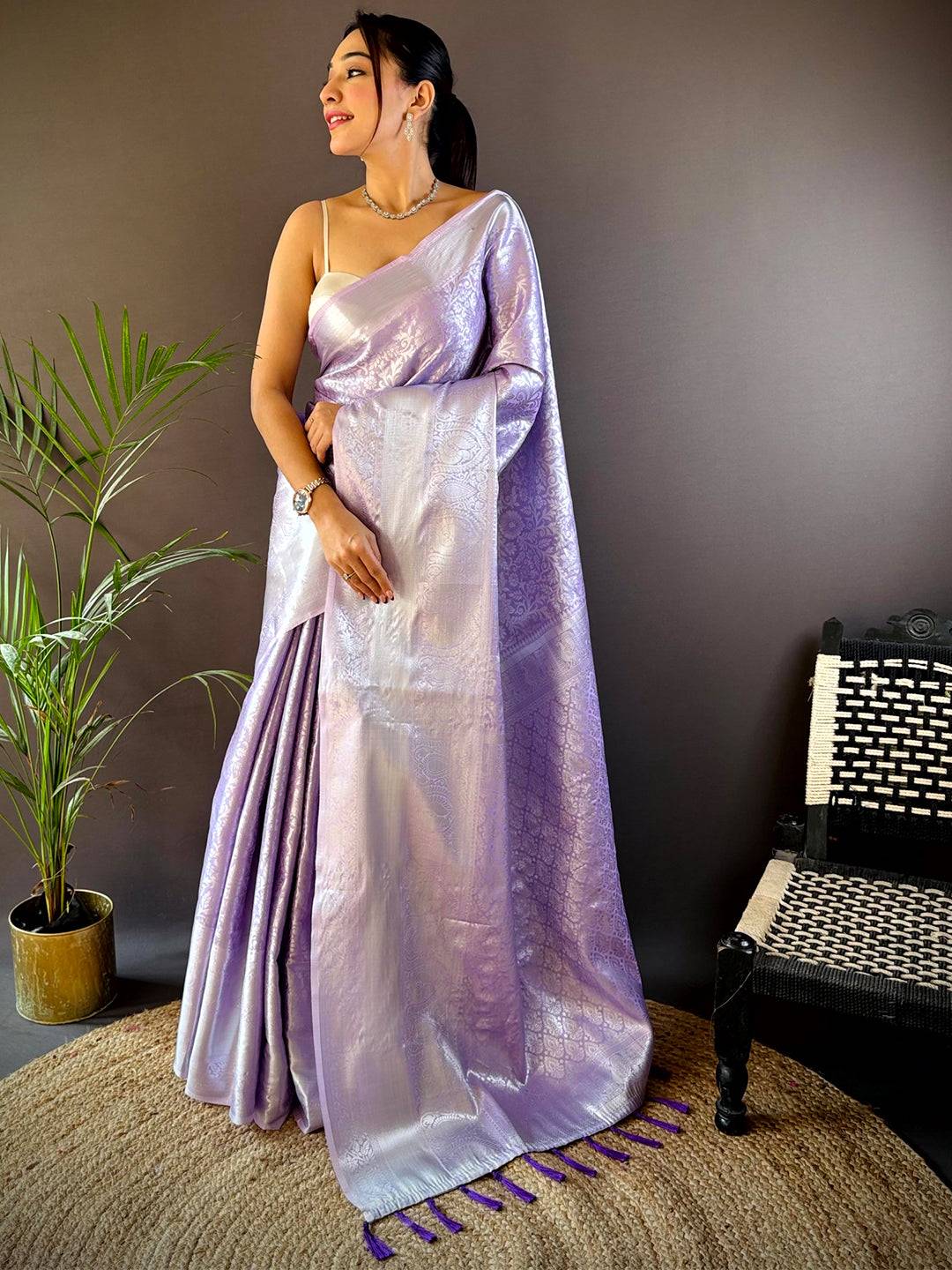 Lavender Banarasi Kanjivaram Silk Saree