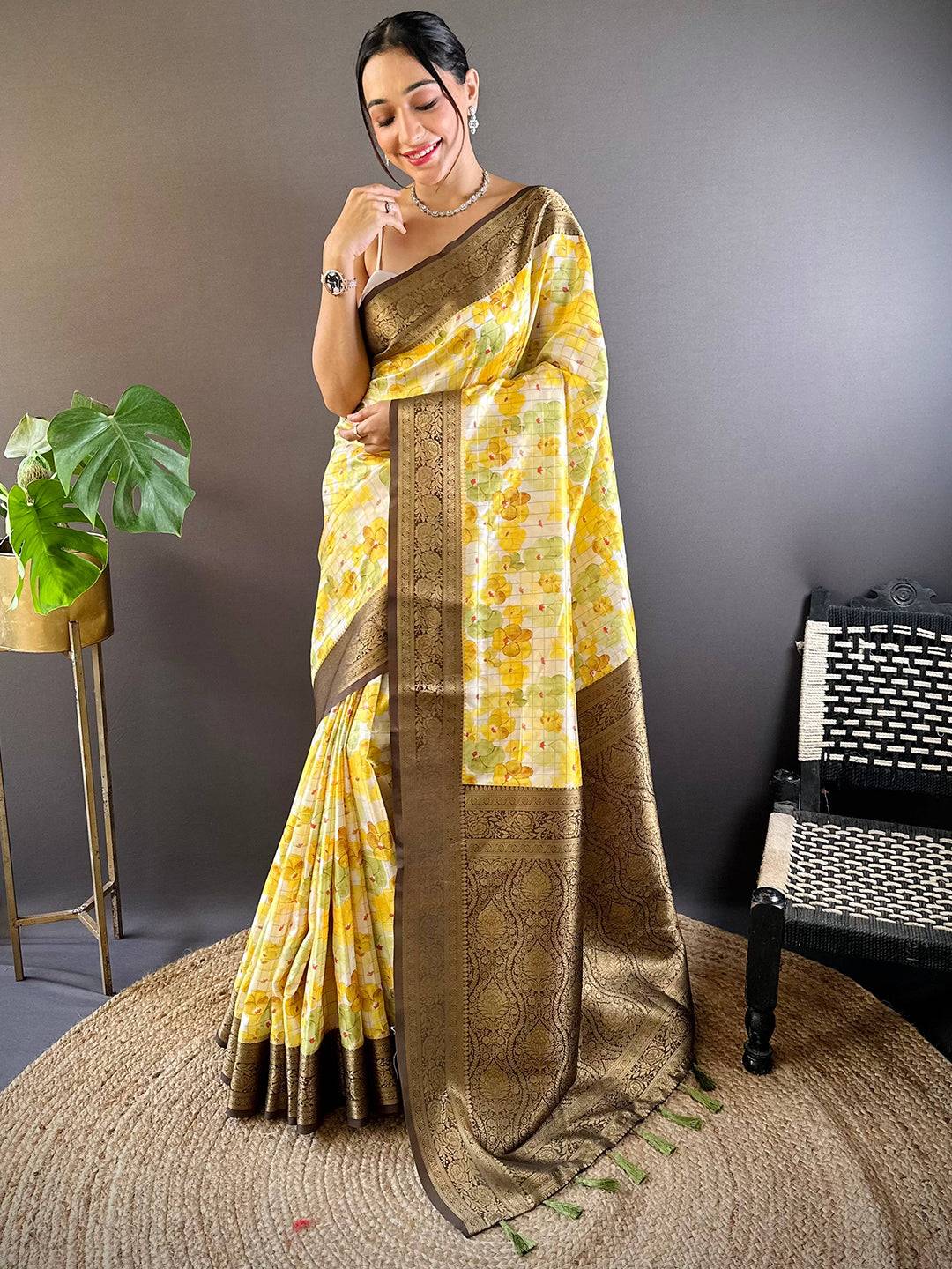 Sunshine Yellow Floral Saree