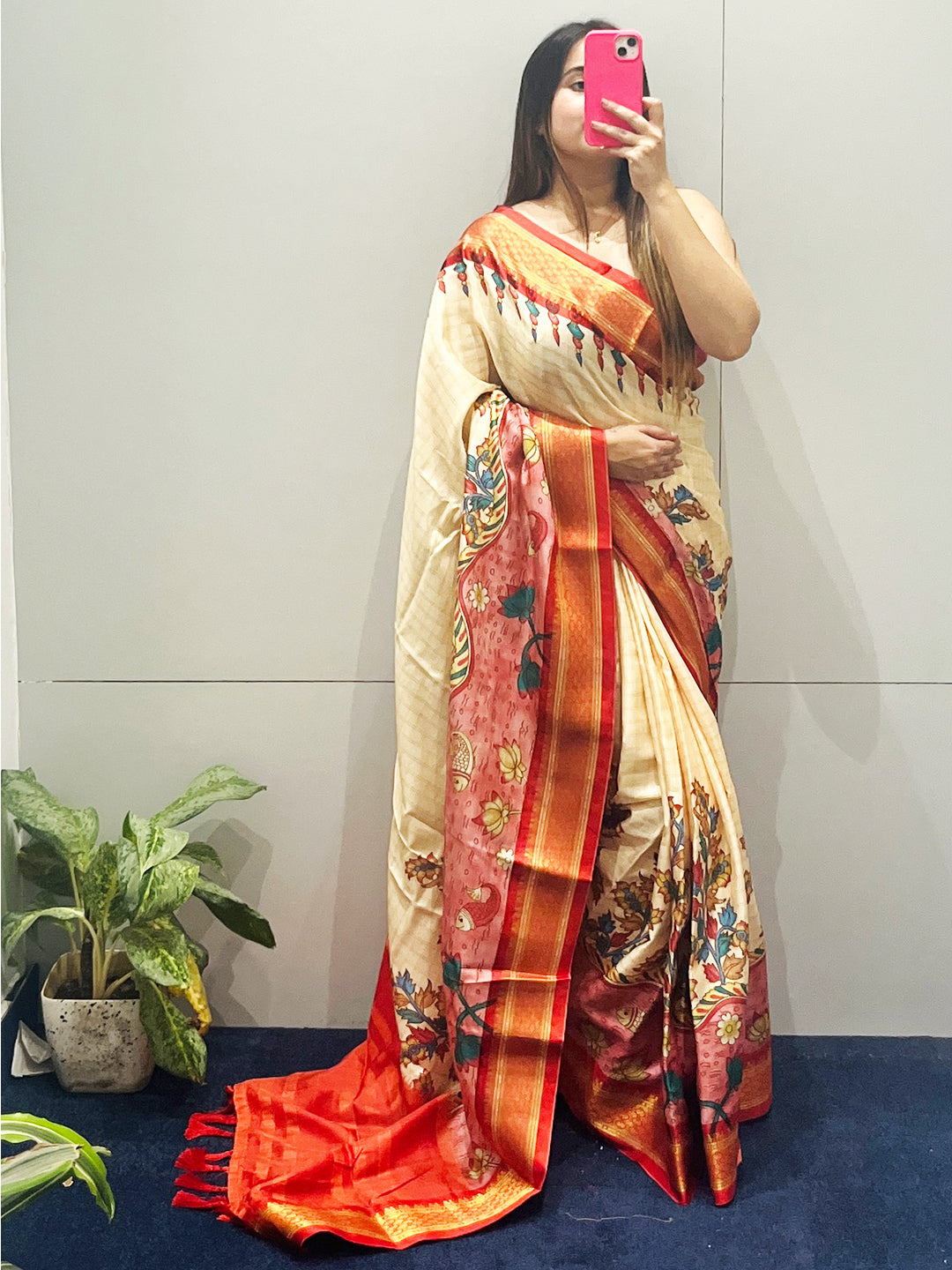 Banarasi Soft Semi-silk Kalamkari Block Print Designer Saree 14834N –  Griiham