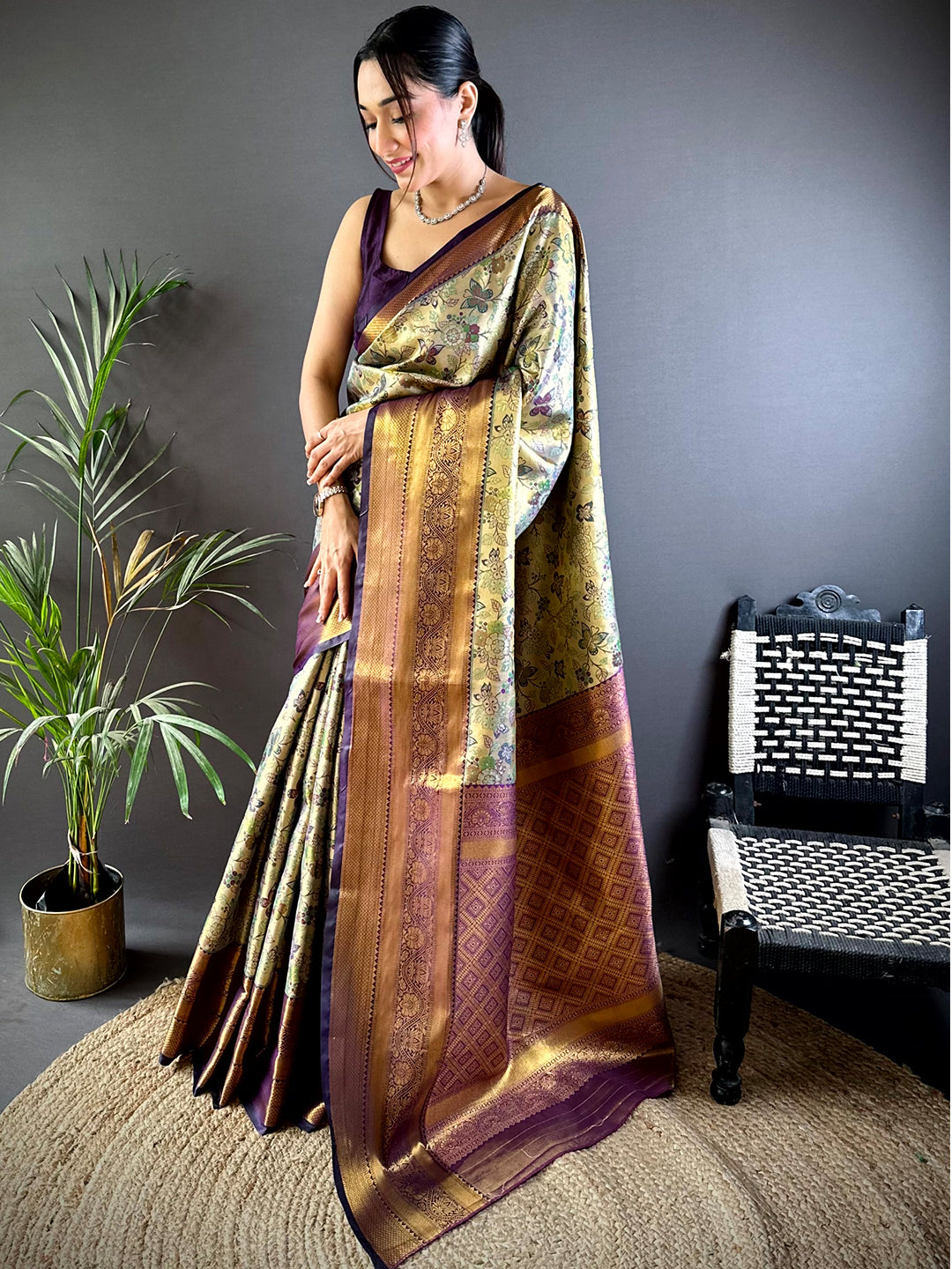 Purple Dharmavaram Butterfly Silk Saree