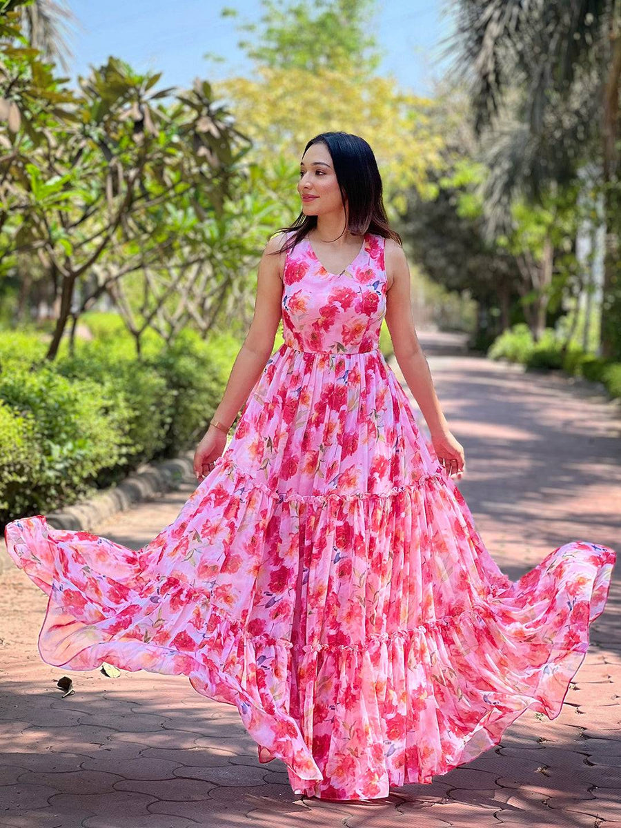 Buy Now Neon Pink Floral Print Dress New Collection