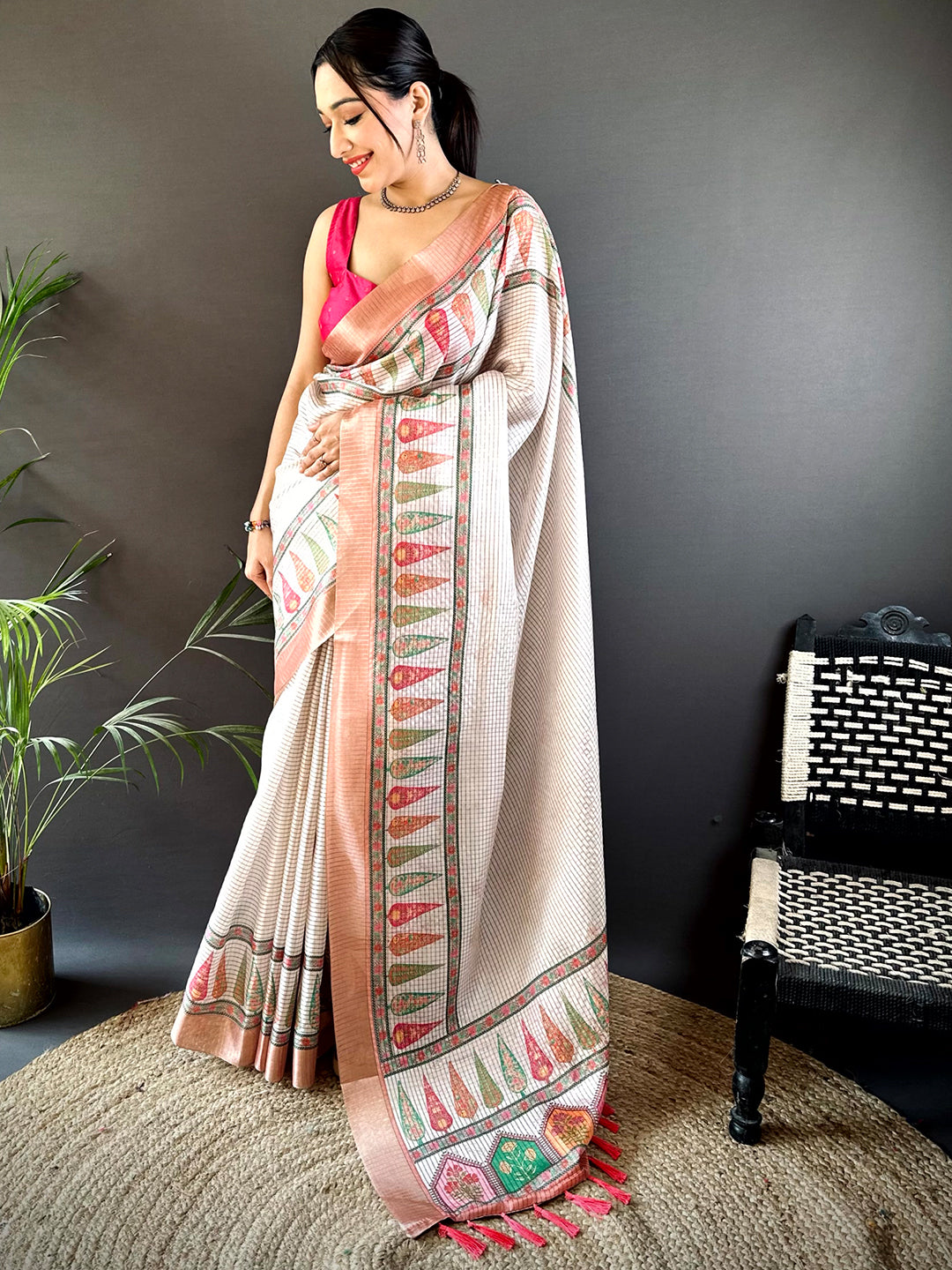 Radiant Coral Soft Silk Digital Print Saree