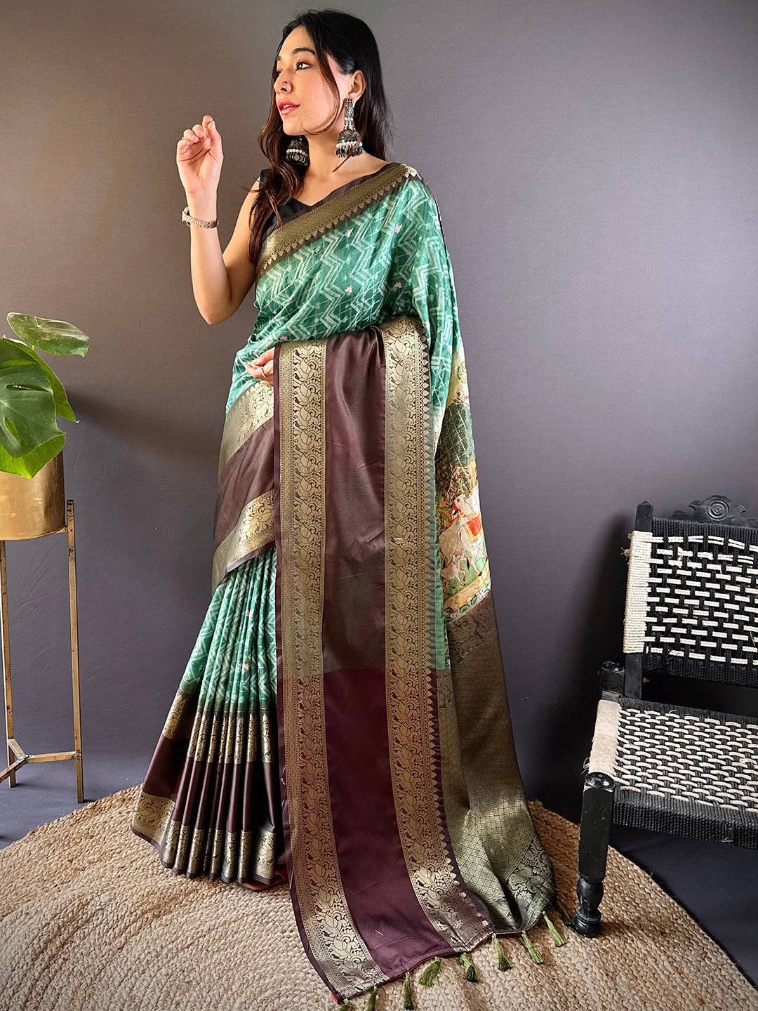 Rama Banarasi Pichwai Print Saree