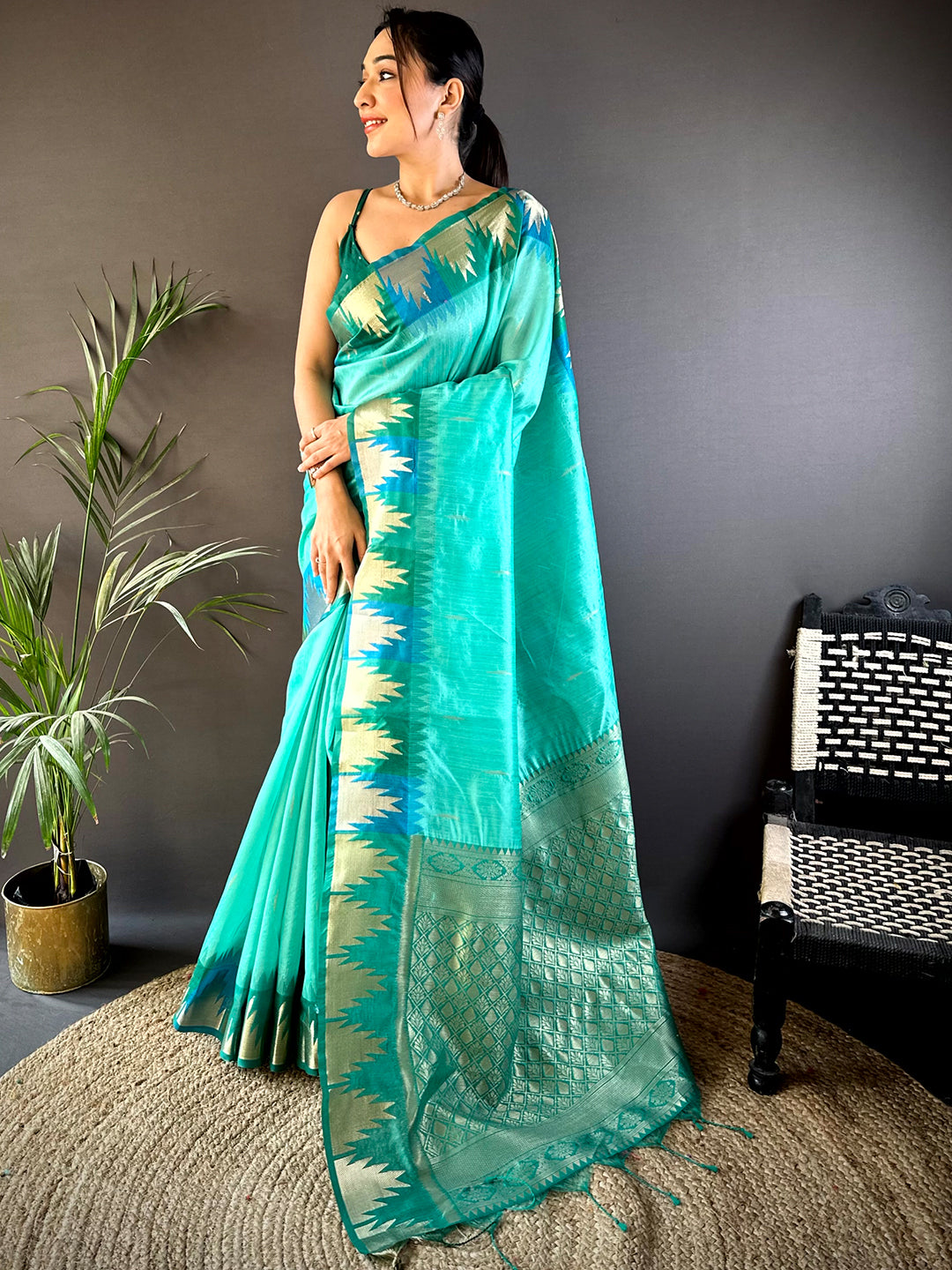 Sky Blue Banarasi Raw Silk Ikkat Saree