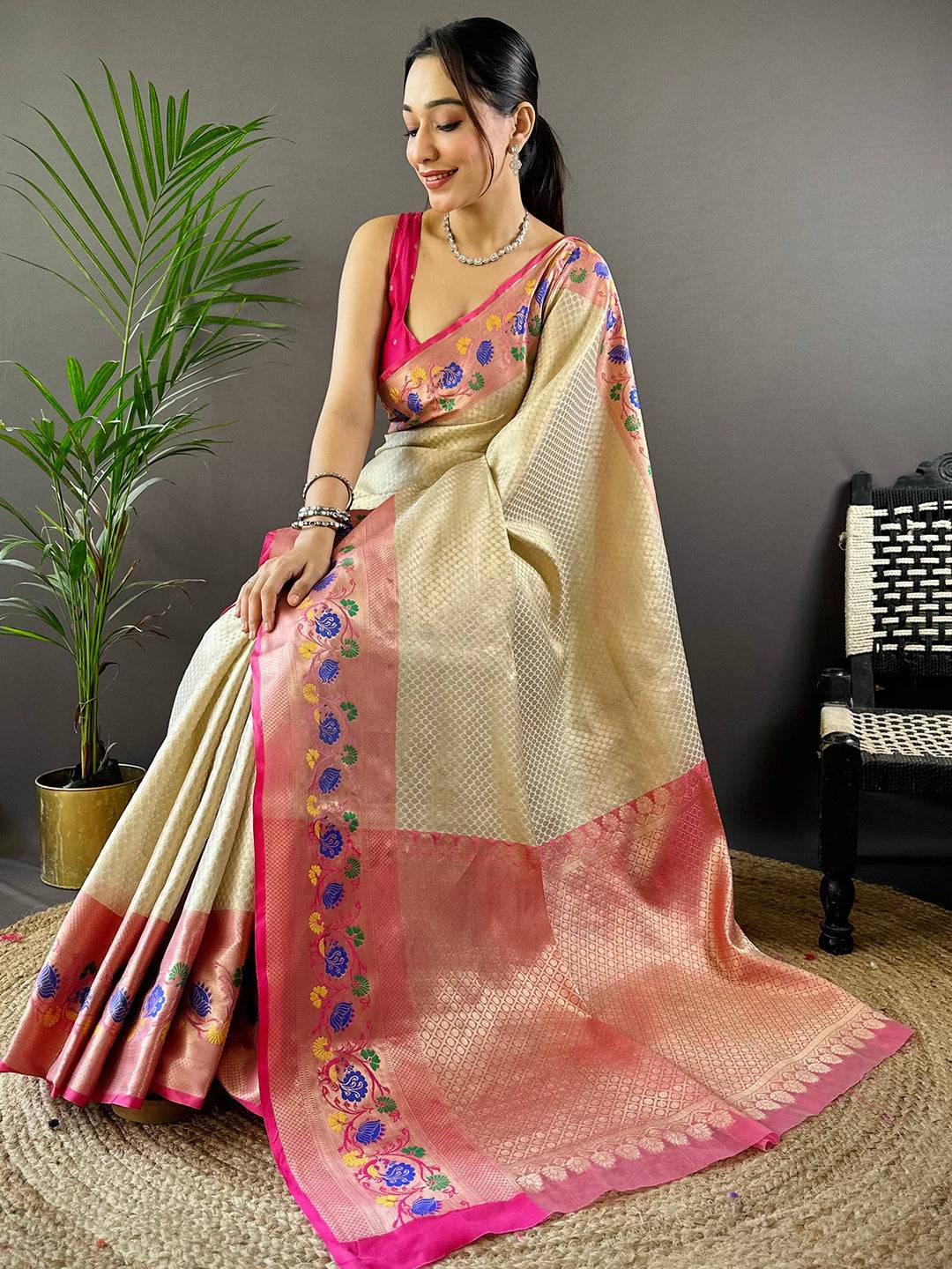 Radiant Floral Banarasi Kota Silk Saree