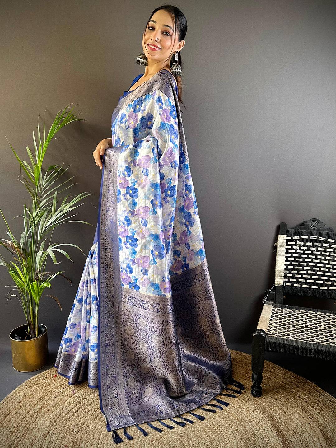 Serene Sky Blue Floral Saree