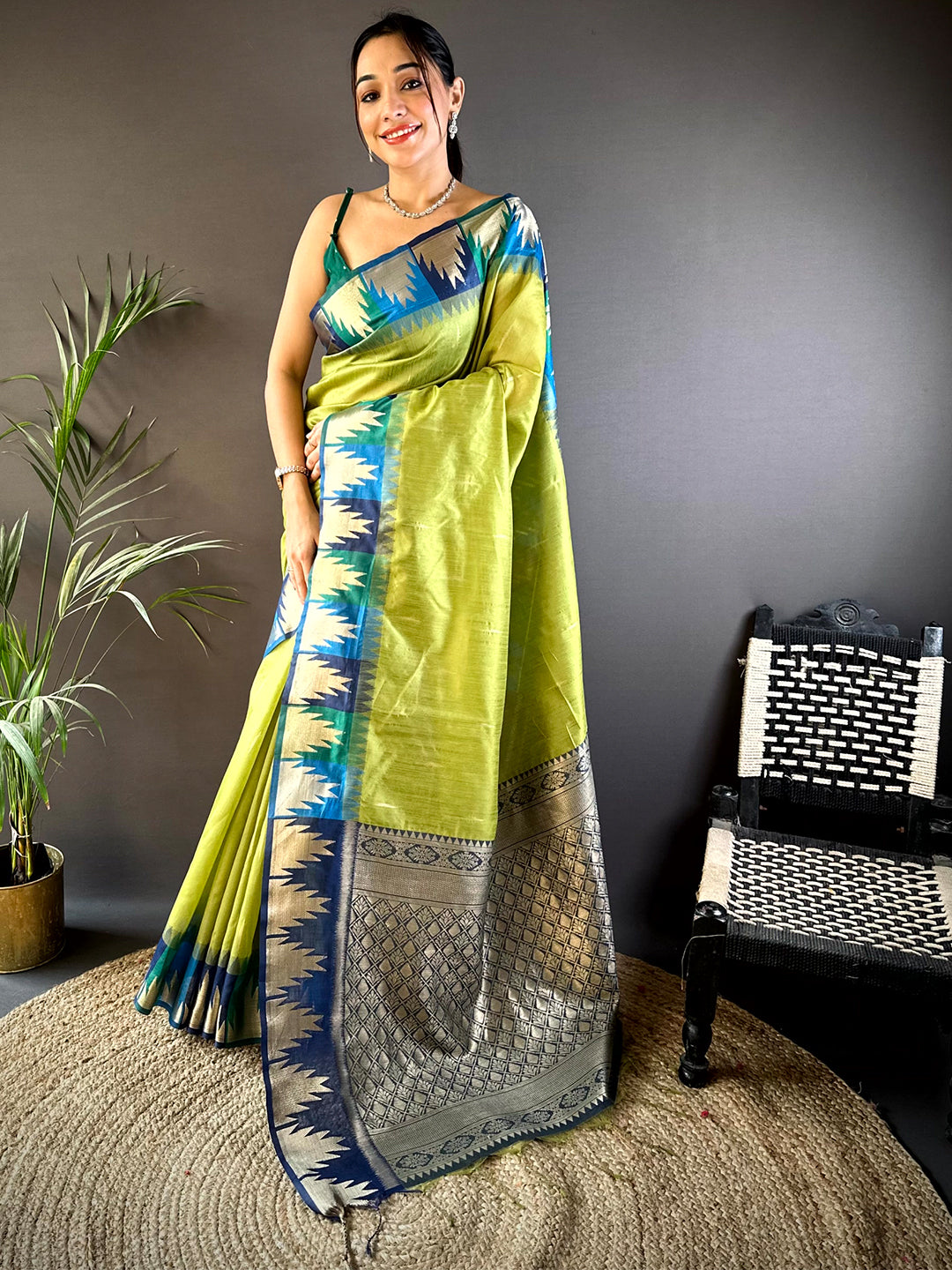 Green Banarasi Raw Silk Ikkat Saree