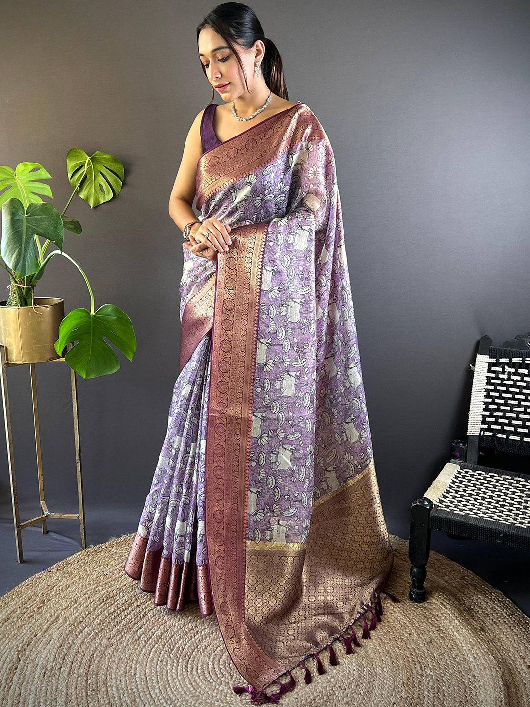 Lavender Kalamkari Kota Saree