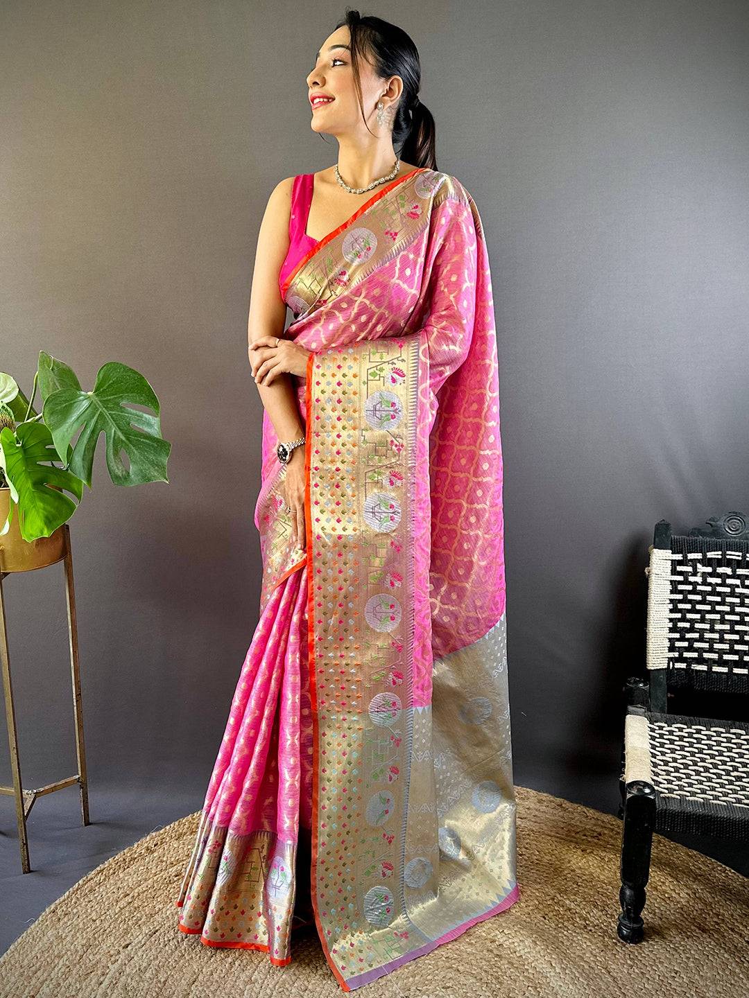 Zari Minakari Kota Doria Saree