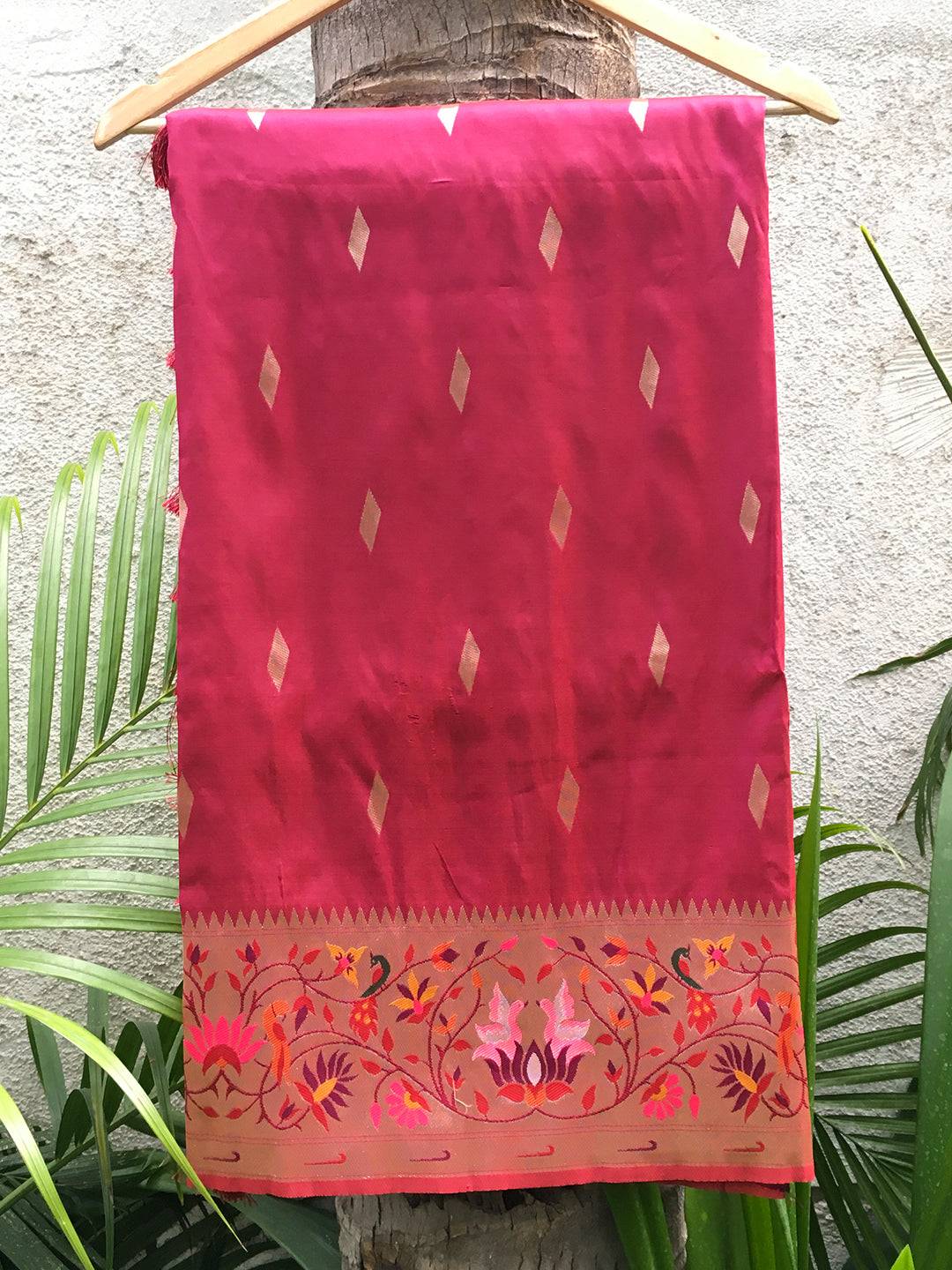 Wine Yevla Paithani Meenakari Saree with intricate border