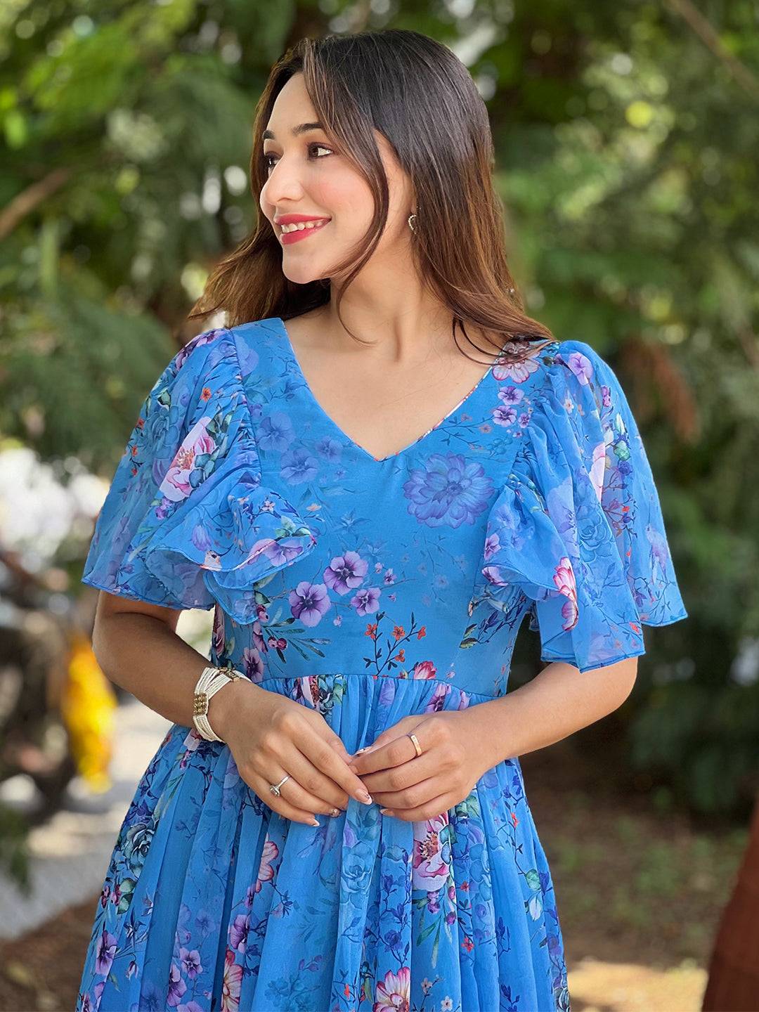 Orchid Blue Printed Flary Dress