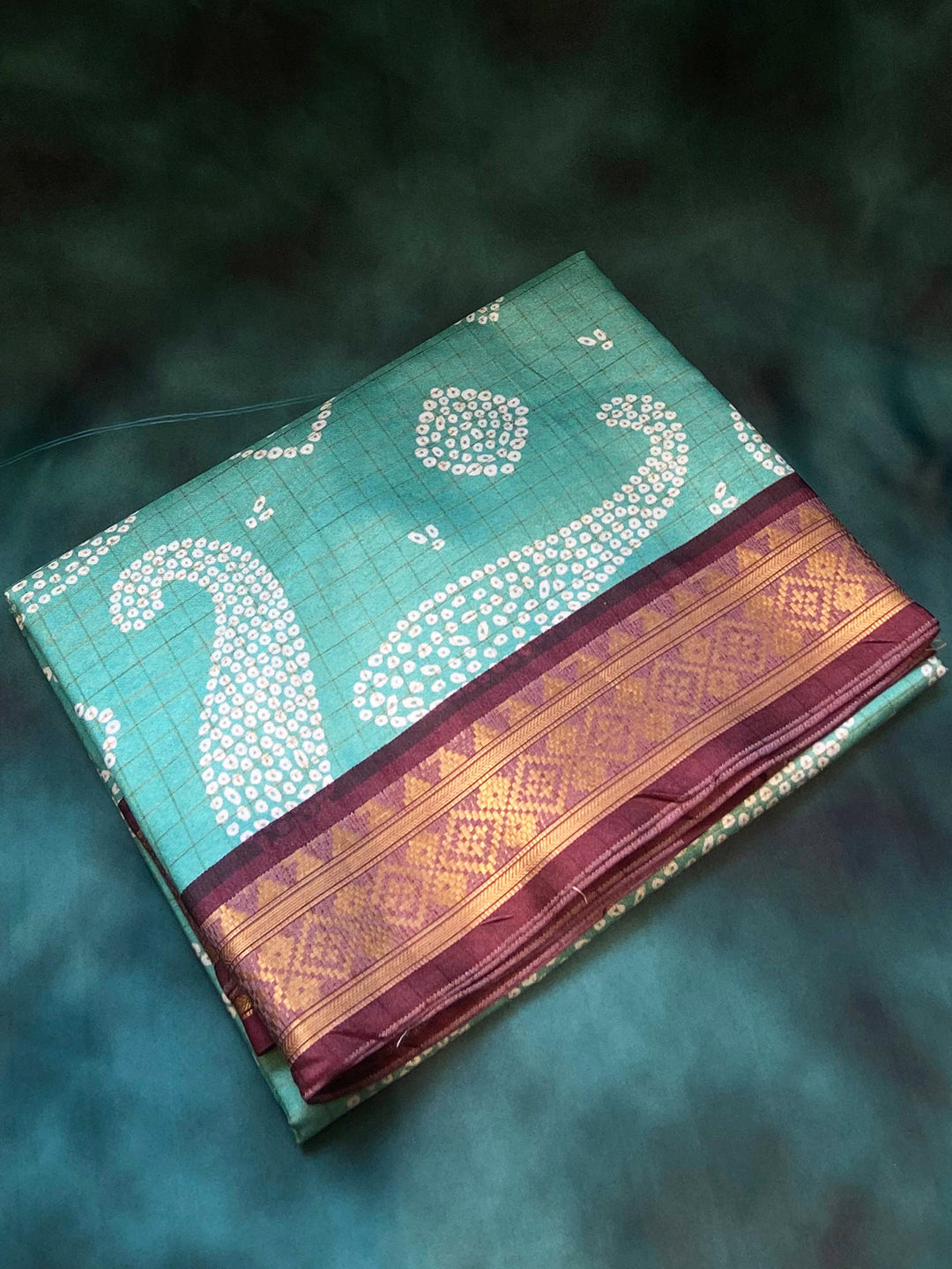 Soft Silk Turquoise Colour Bandhej Digital Print Saree