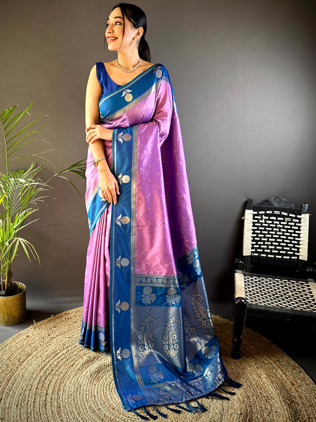 Lavender Cationic Soft Silk Saree