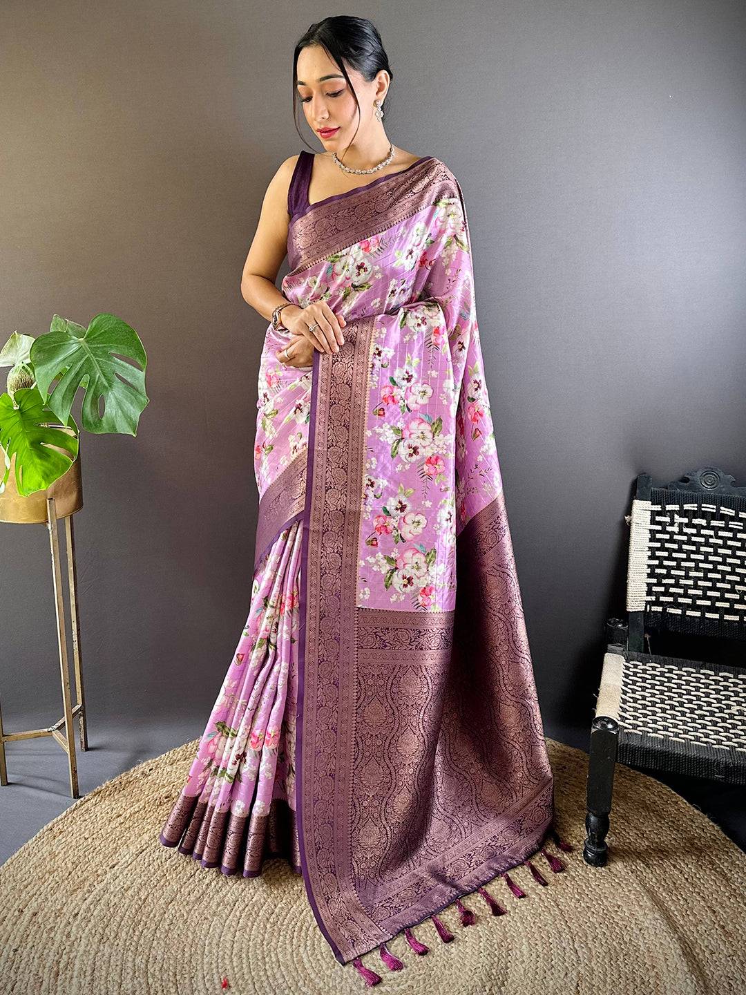 Lavender Bliss Floral Saree